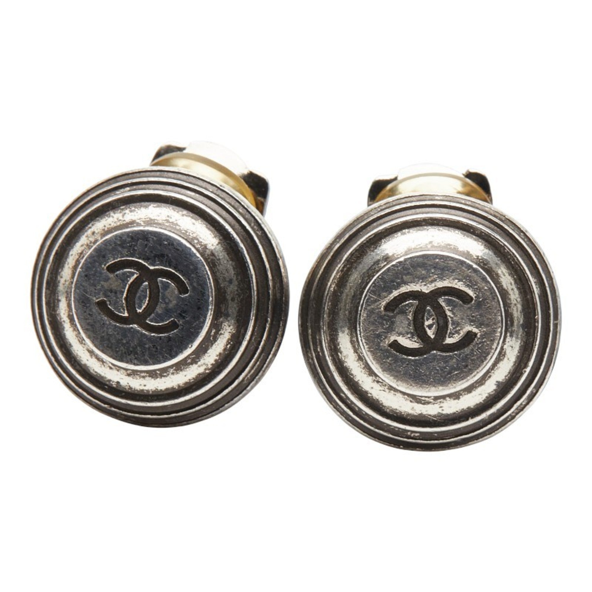 CC Logo Clip-On Earrings Silver-Tone Metal Silver-Tone Metal
