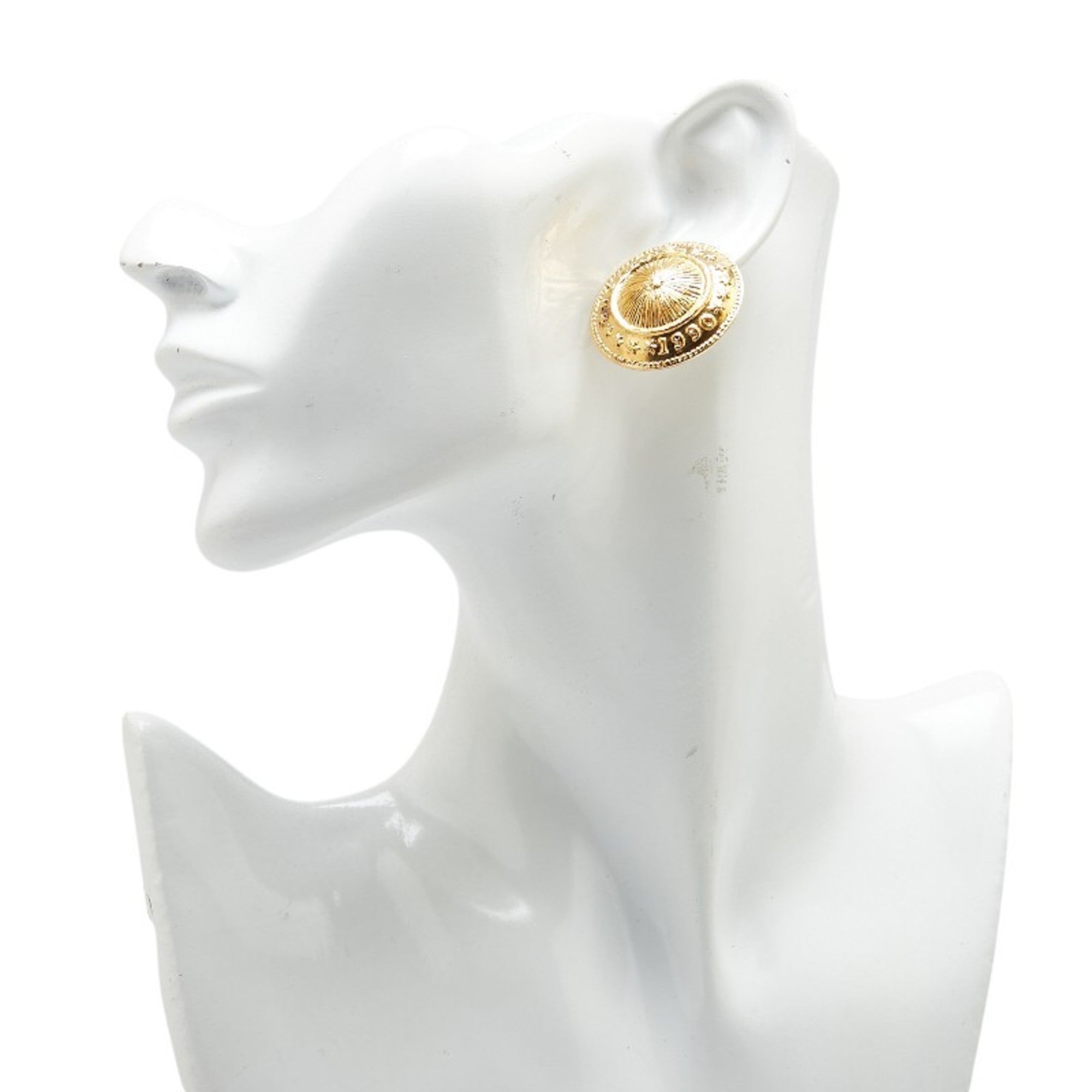 Vintage Clip-On Earrings Logo Clip-On Gold-Tone Metal