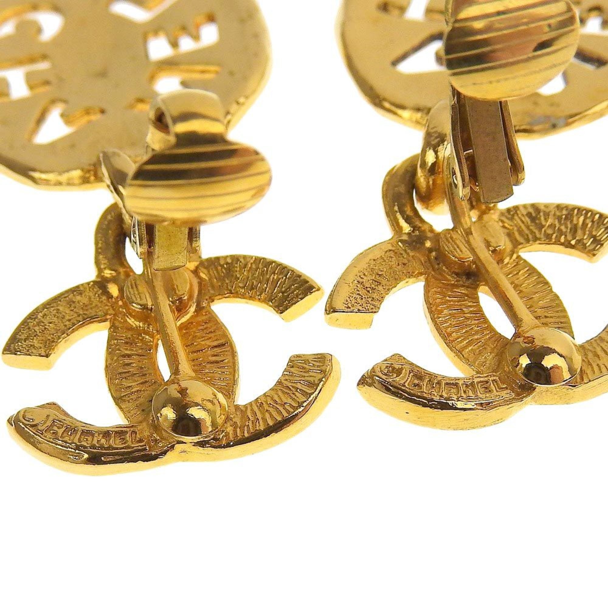 Vintage Clip-On Earrings Logo Clip-On Gold-Tone Metal