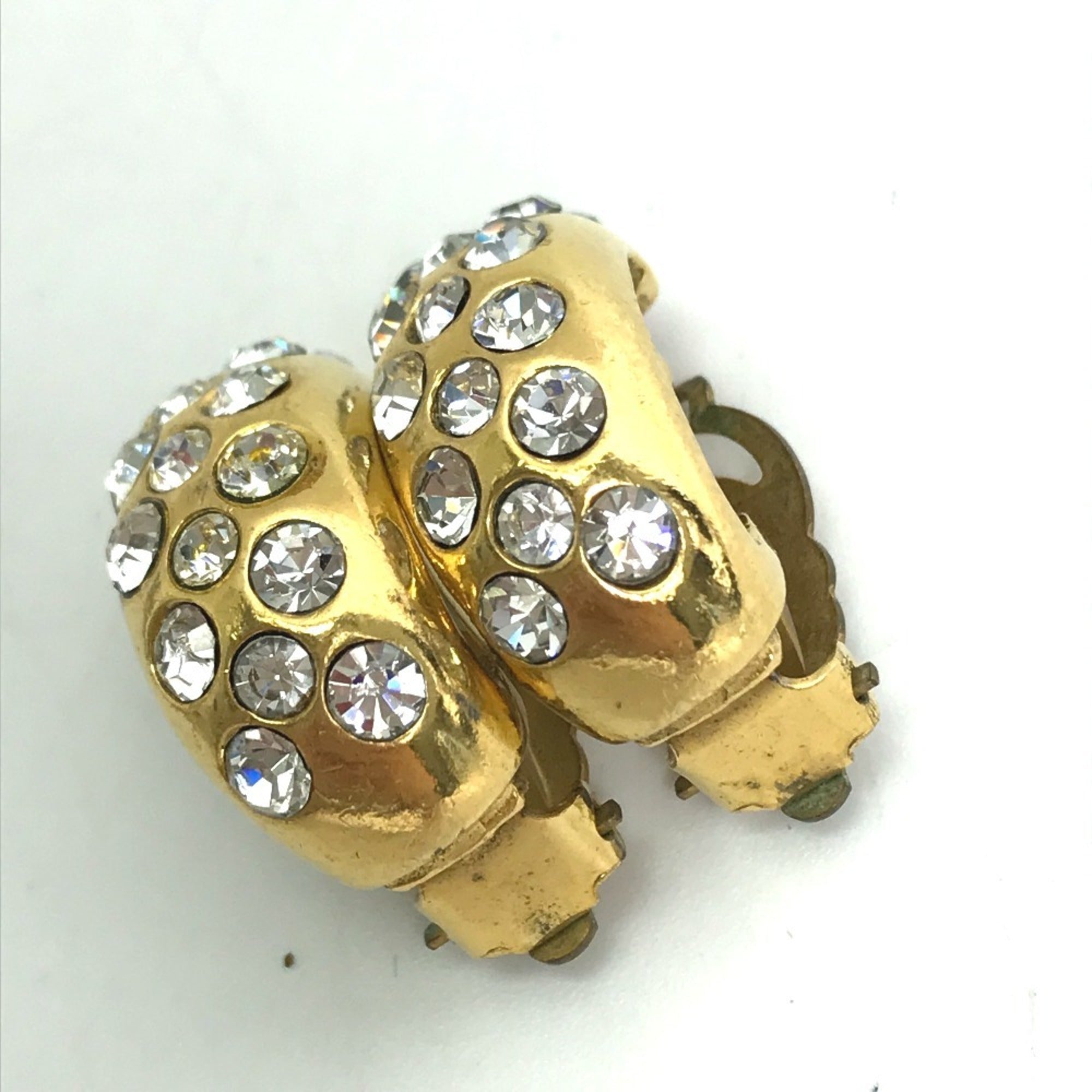 Vintage Clip-On Earrings Rhinestone Clip-On Gold-Tone Metal