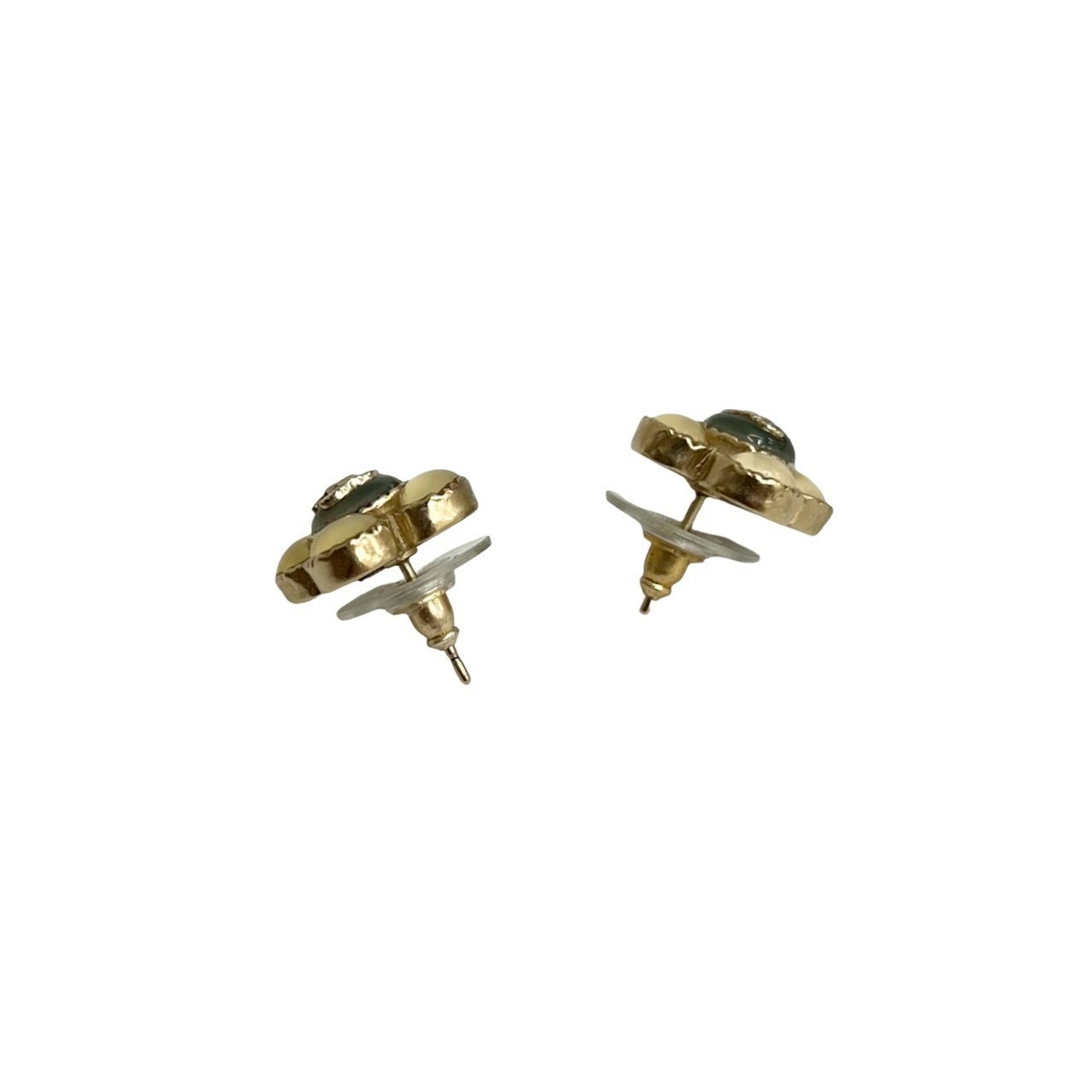 CC Logo Flower Earrings Metal Gold-Tone Metal