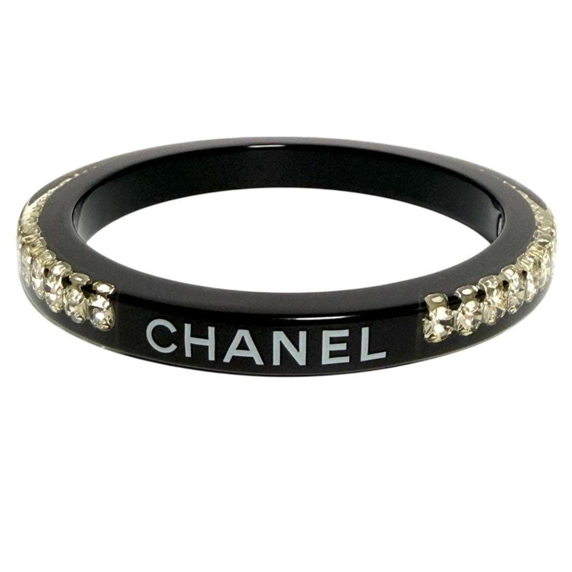 Bangle Bracelet Plastic and Rhinestone Black