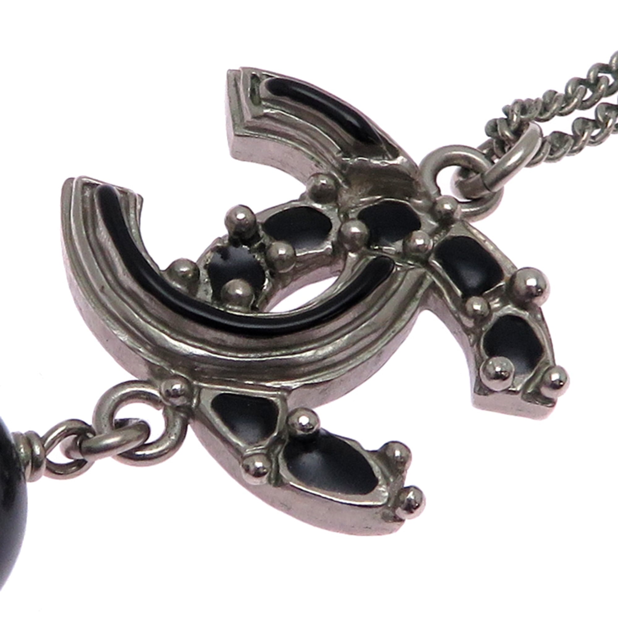 CC Logo Pendant Necklace Silver-Tone Metal
