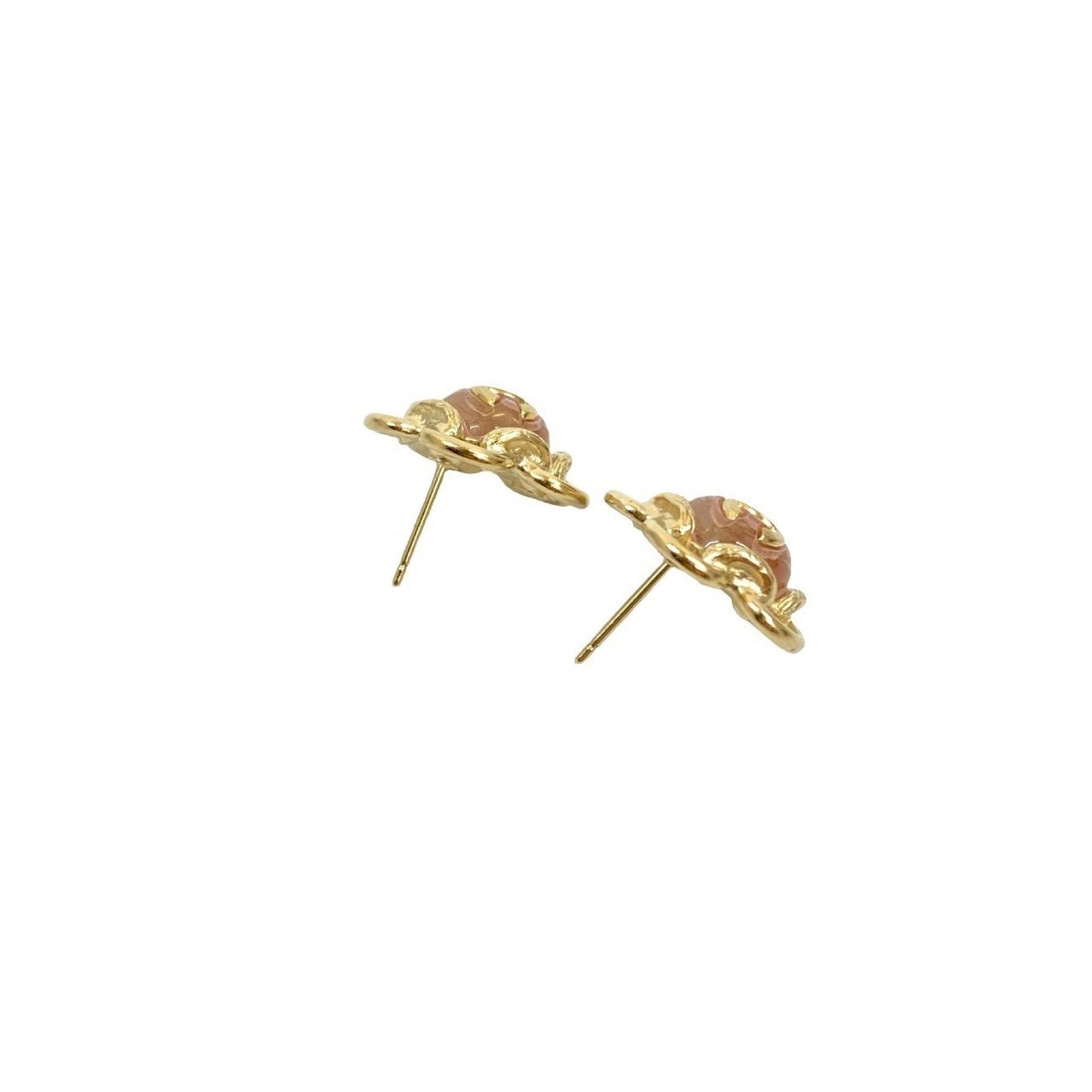 CC Logo Flower Earrings Metal Gold-Tone Metal