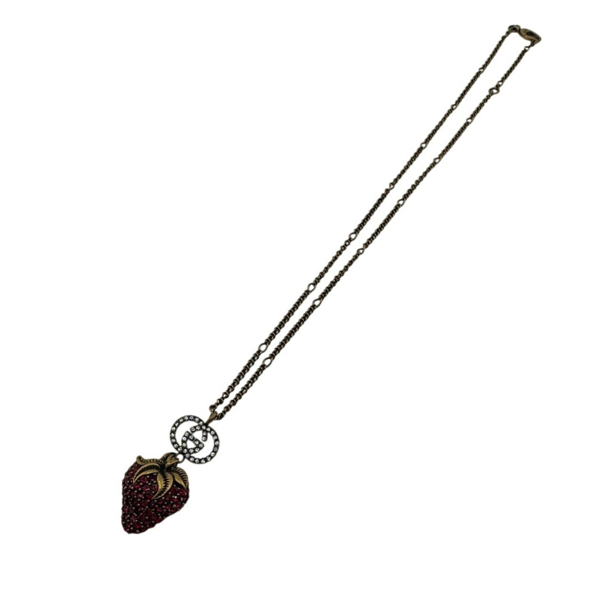 Rhinestone Strawberry Necklace Gold