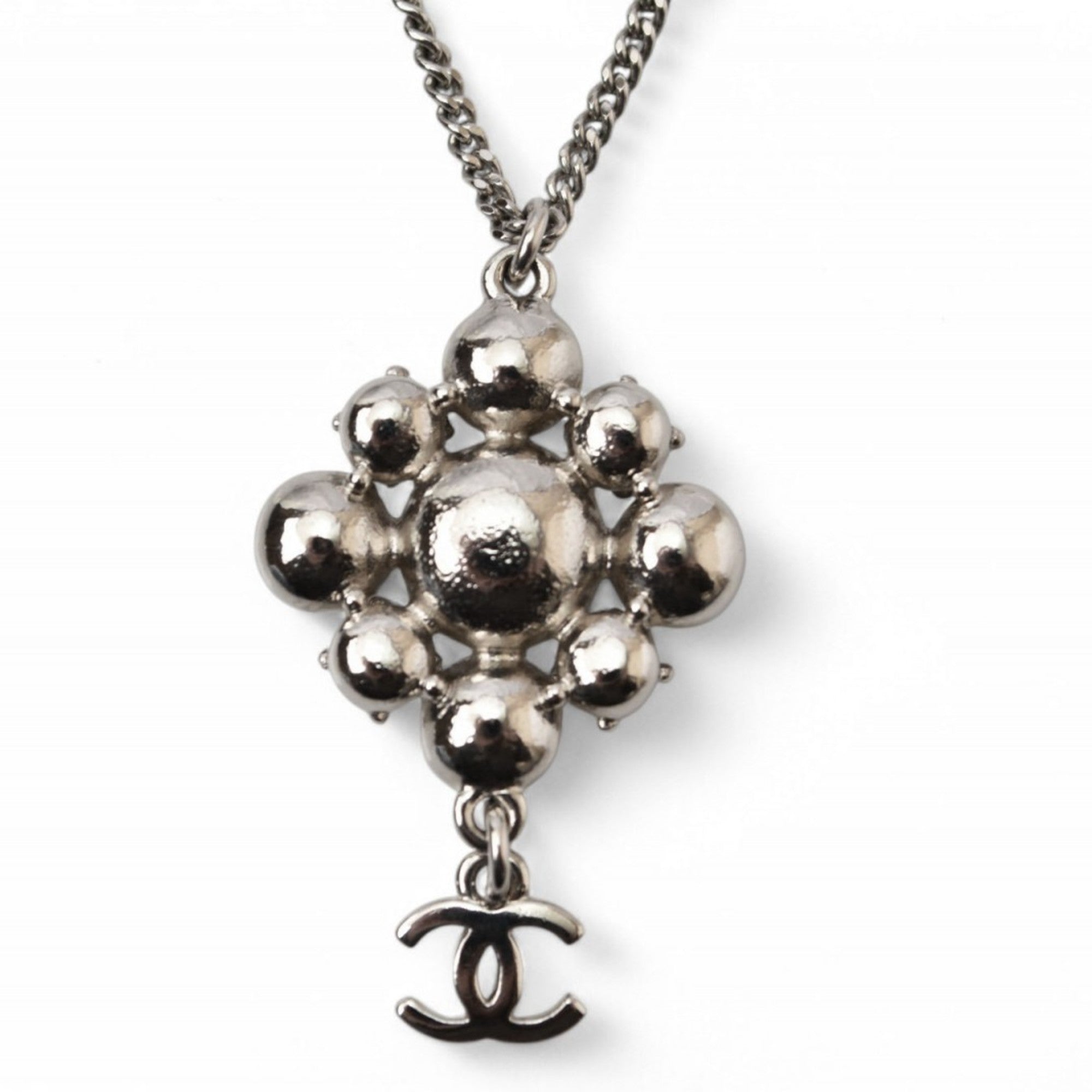 CC Logo Pendant Necklace Silver-Tone Metal