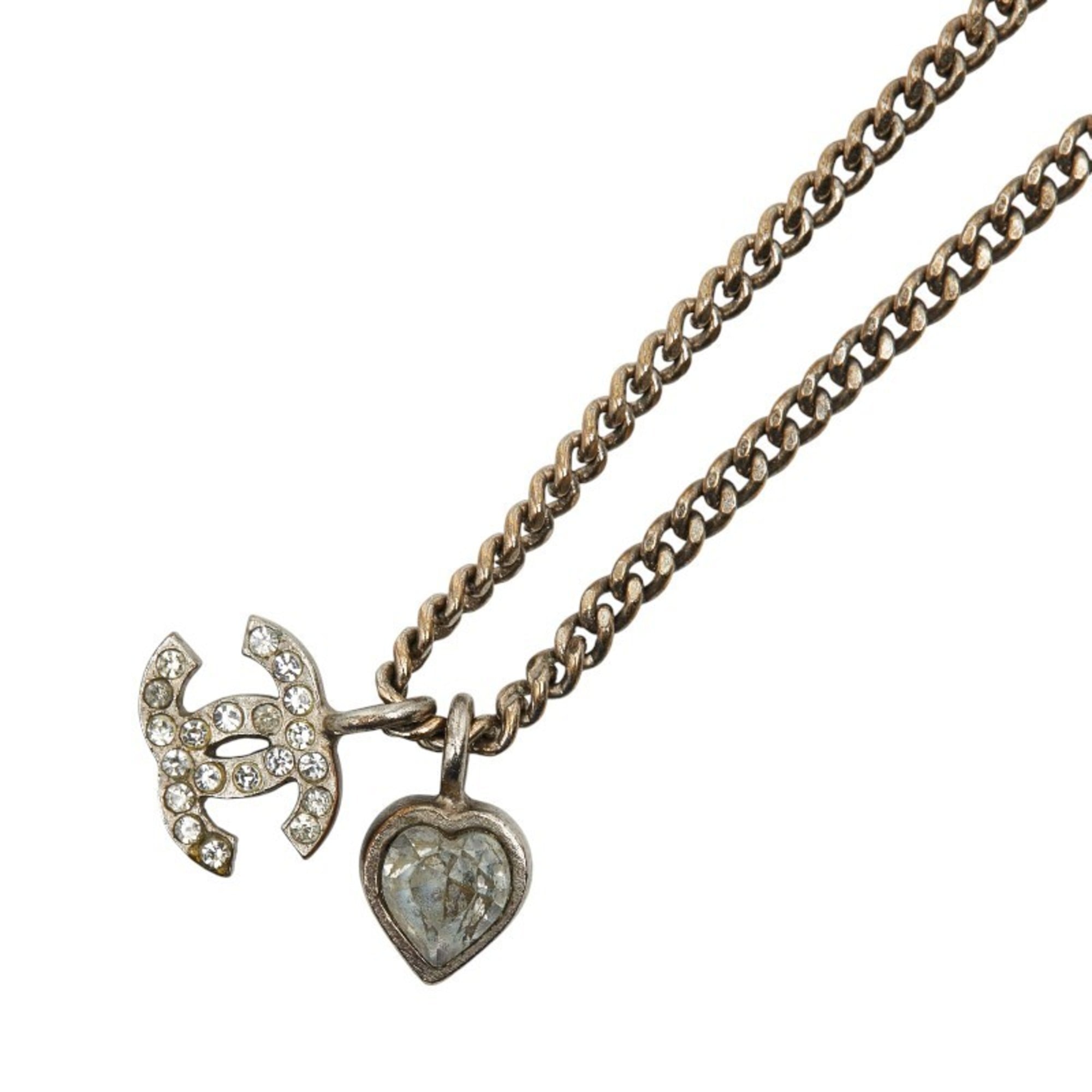 CC Logo Heart Pendant Necklace Silver-Tone Metal