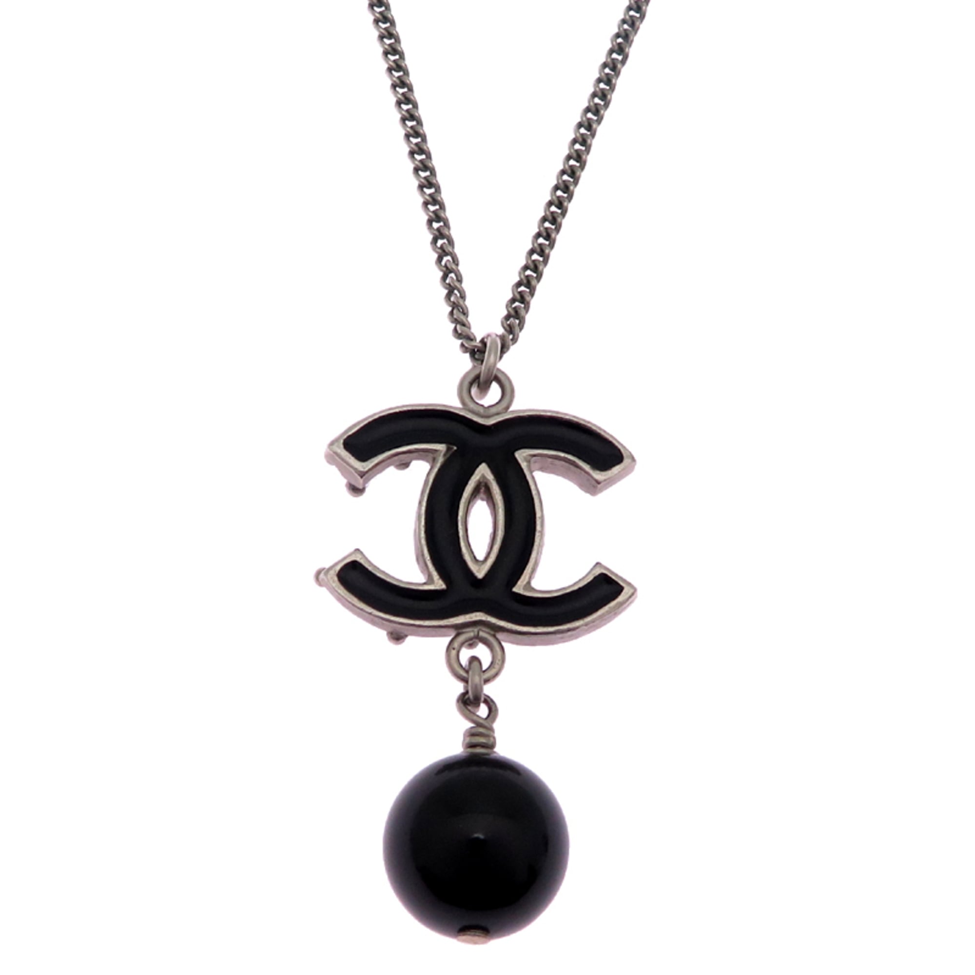 CC Logo Pendant Necklace Silver-Tone Metal