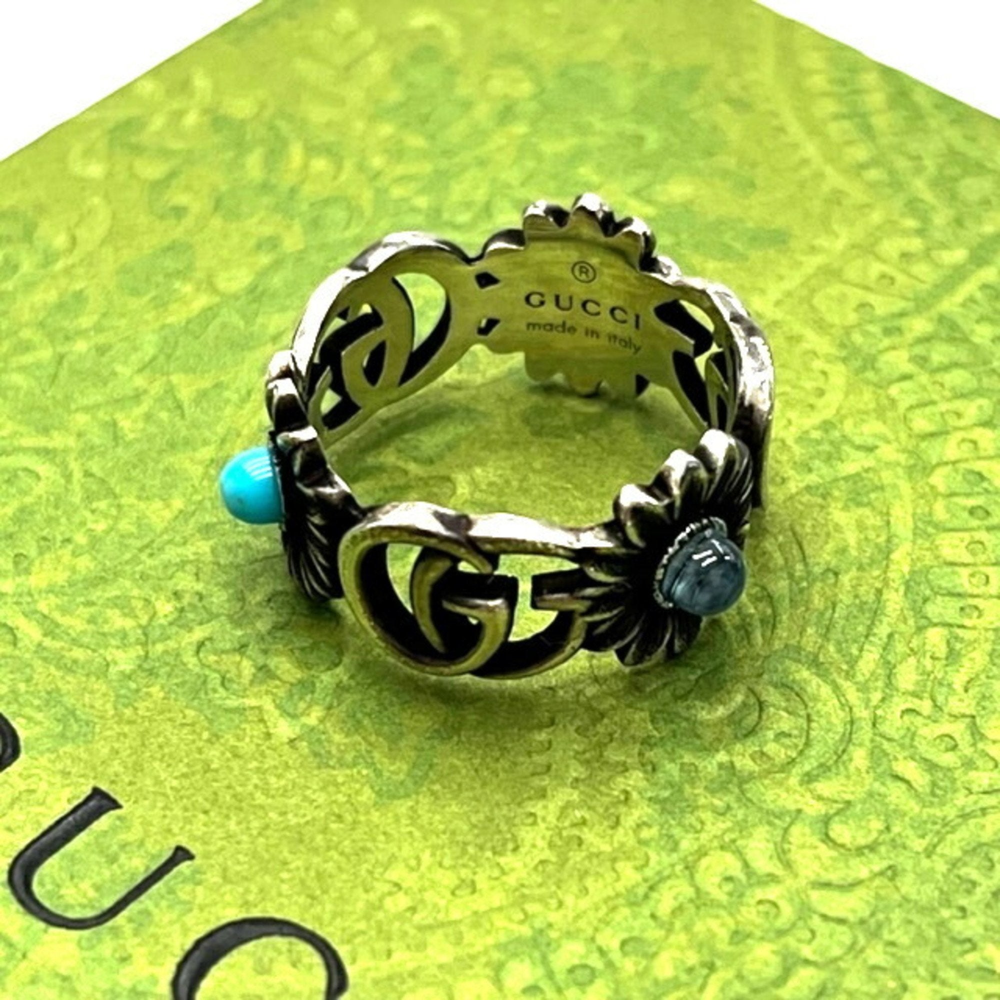 Band Ring Sterling Silver with Mother of Pearl and Turquoise
