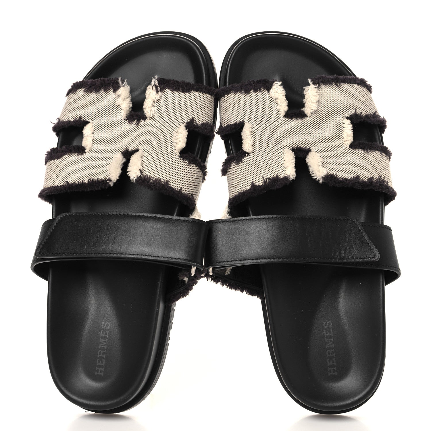 Techno Fringed H Canvas Caflskin Womens Chypre Sandals 38 Prunoir Black