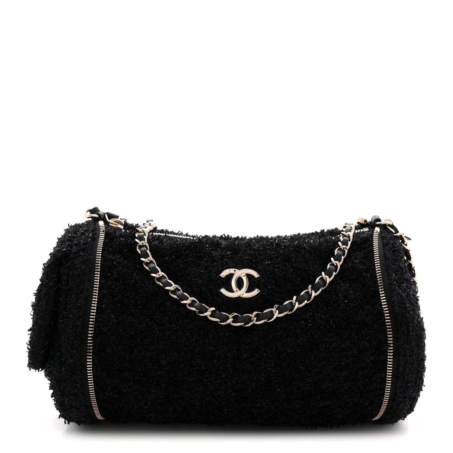 Tweed Coco Beach Barrel Shoulder Bag Black