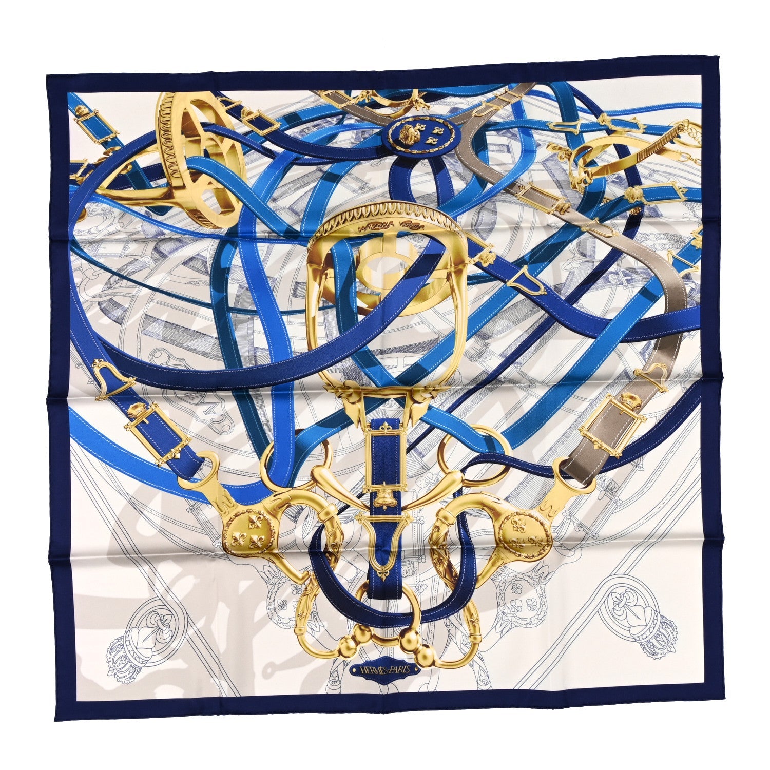 Silk Cavalcadour Voltigeur Scarf 90 Bleu Roy Creme Cobalt