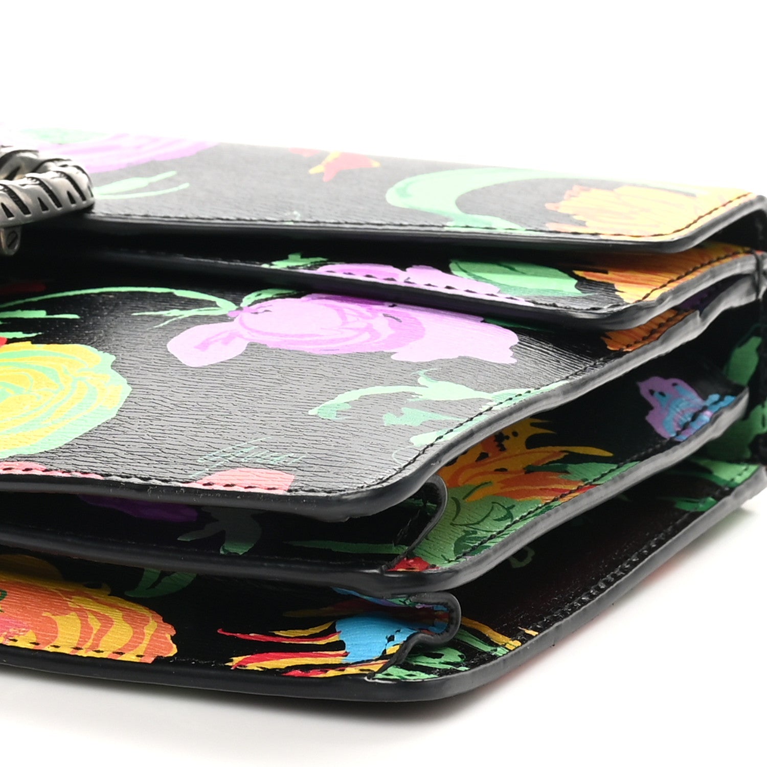 New Shangai Calfskin Jenny Floral Print Small Dionysus Shoulder Bag Black Pink