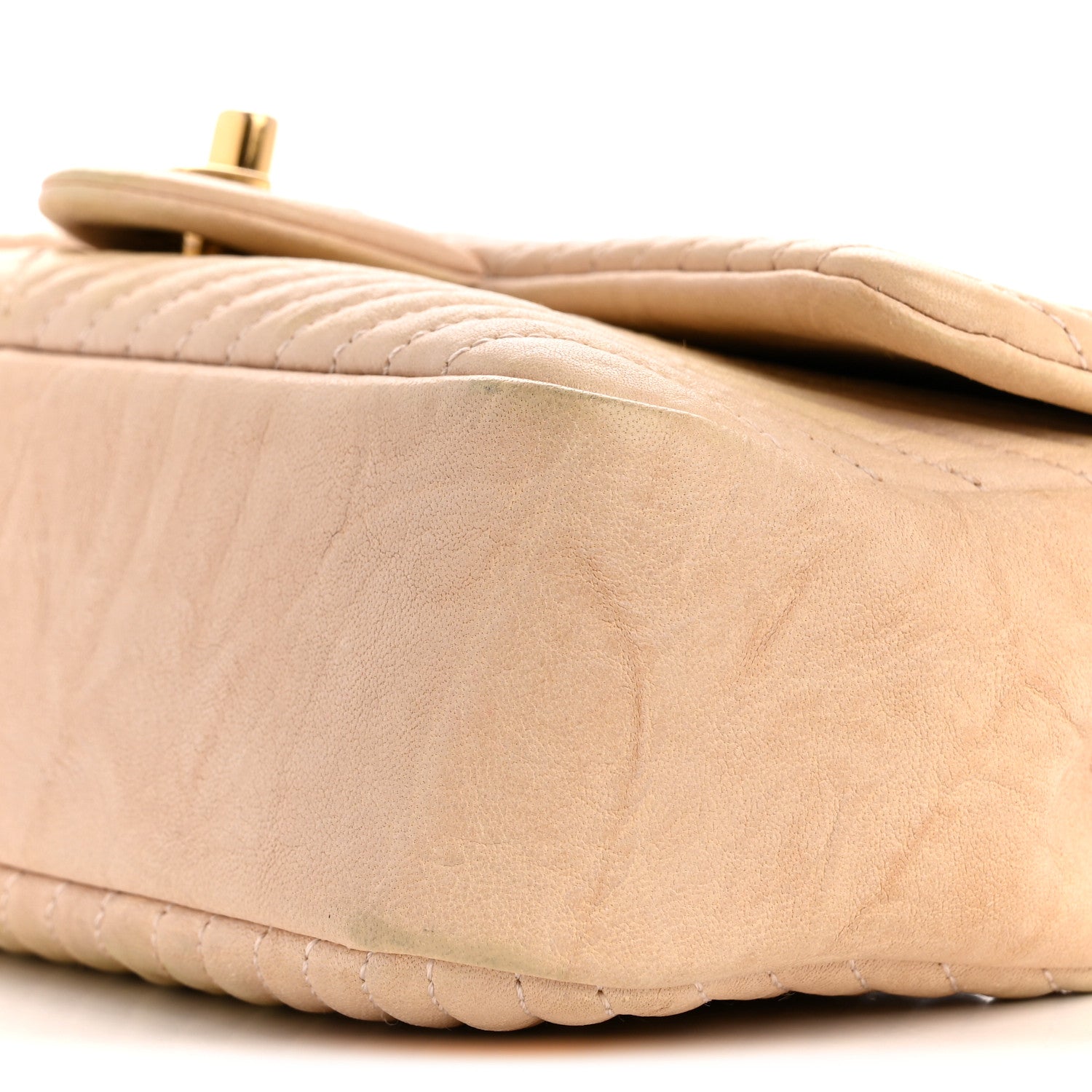 Calfskin Chevron Small Surpique Flap Beige