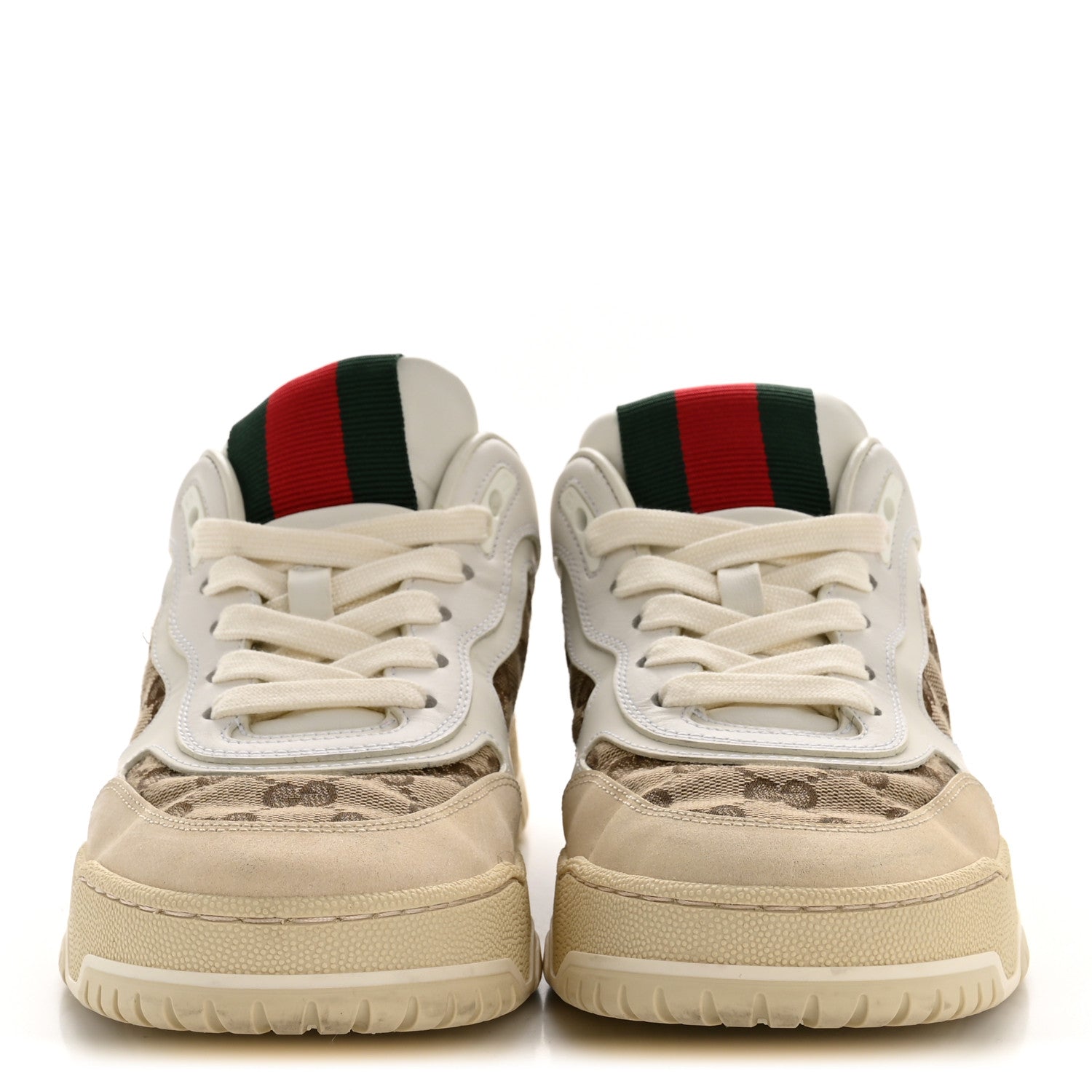 Calfskin GG Monogram Re-Web Womens Sneakers 39 White Beige Ebony