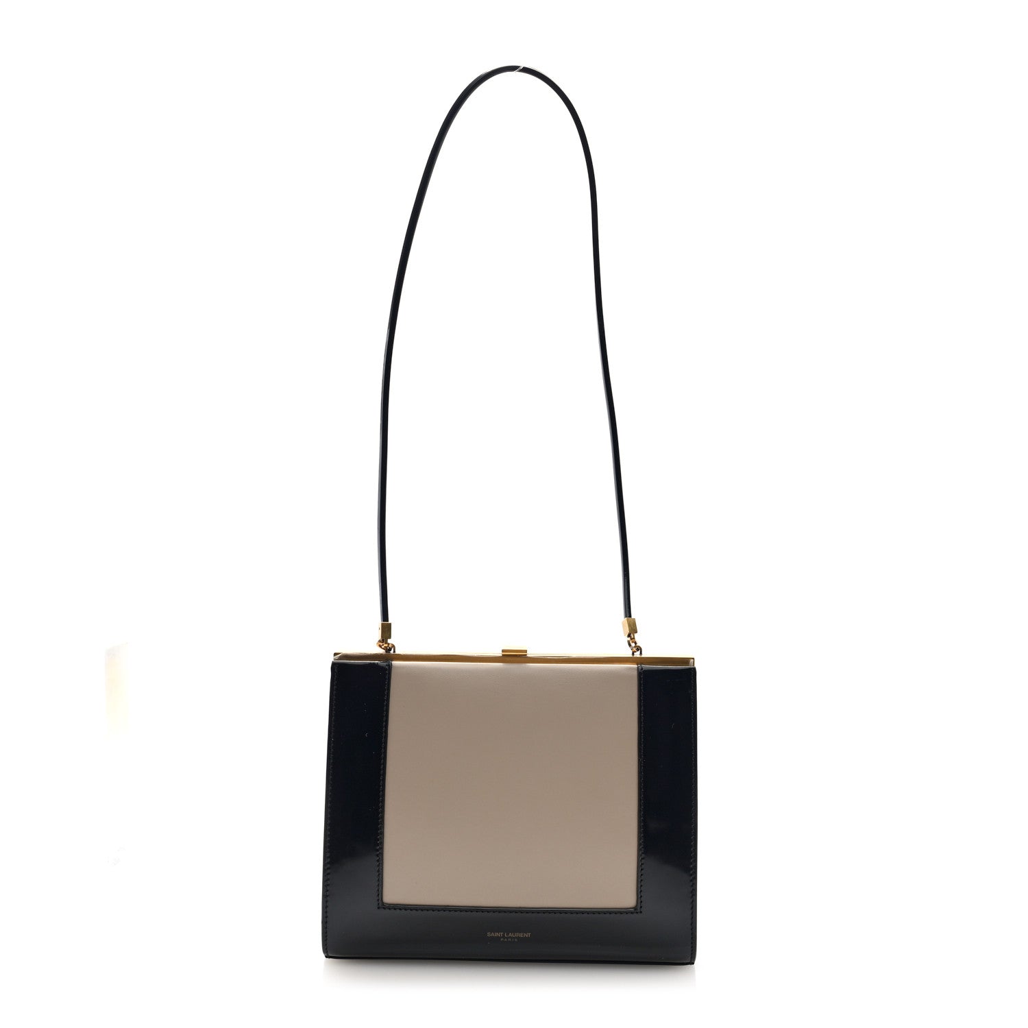 Nappa Patent Calfskin Two-Toned Gaia Shoulder Bag Sea Salt Black