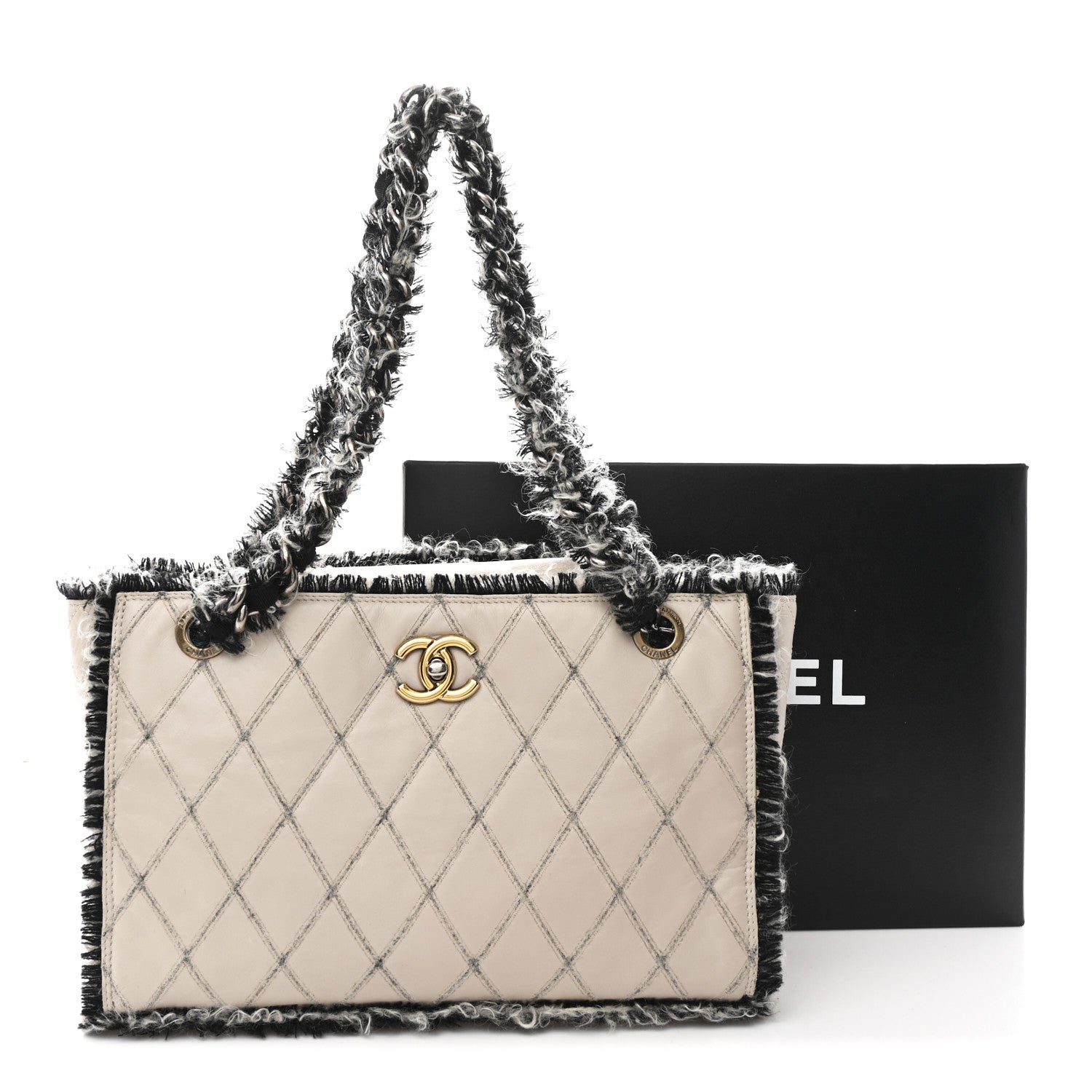 Tweed Calfskin Tweedy Shopping Tote Beige