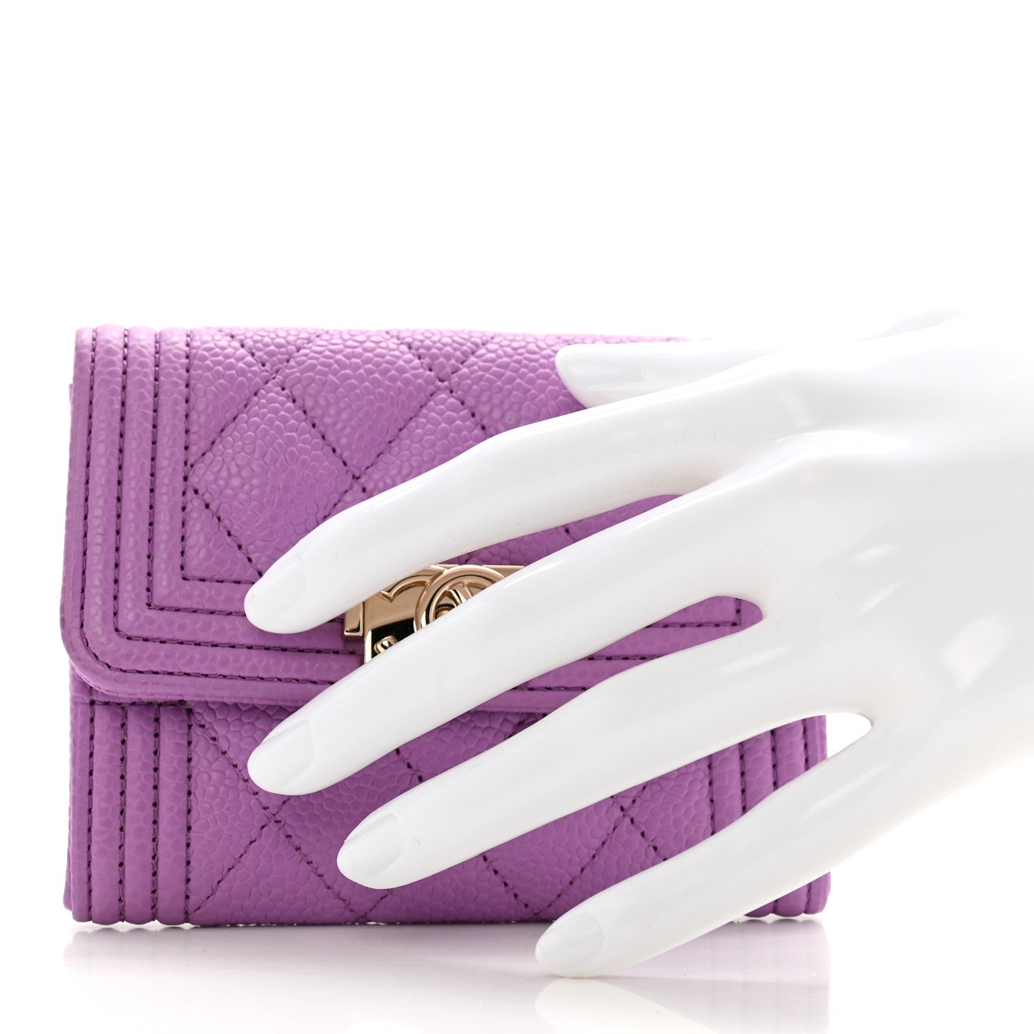 Caviar Quilted Boy Flap Card Holder Purple