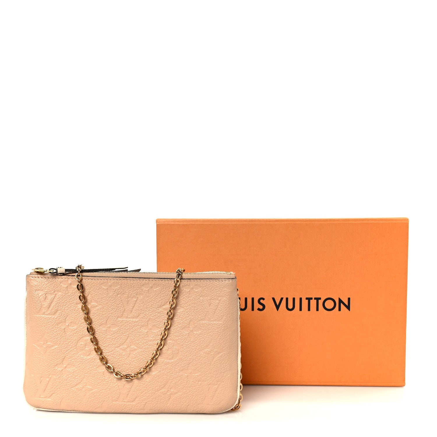 Empreinte Double Zip Pochette Beige Rose Creme
