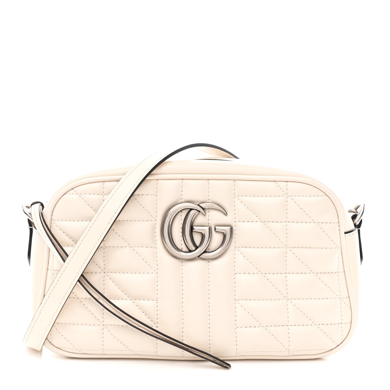 Calfskin Matelasse Aria Small GG Marmont Chain Shoulder Bag Mystic White