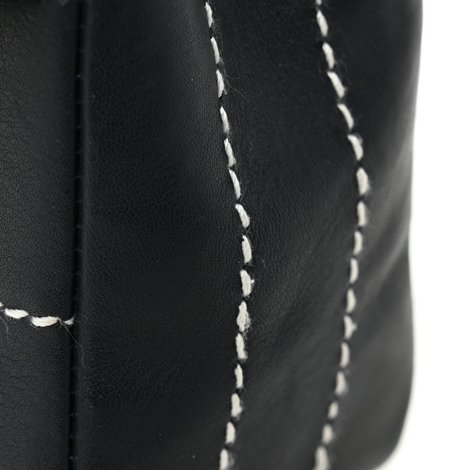 Calfskin Contrast Stitched Medium Single Flap Navy Blue