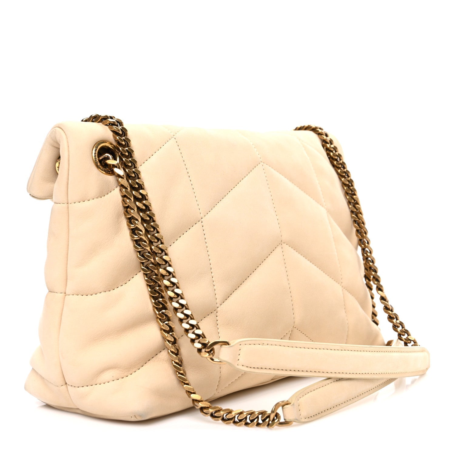 Nubuck Suede Quilted Small Loulou Puffer Monogram Chain Satchel Beige