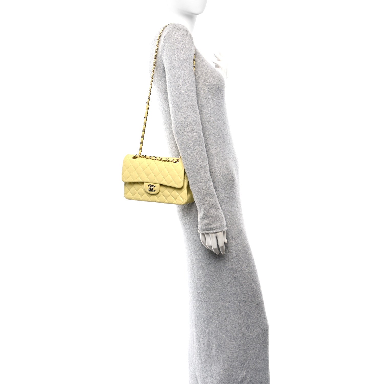 Caviar Quilted Small Double Flap Light Yellow