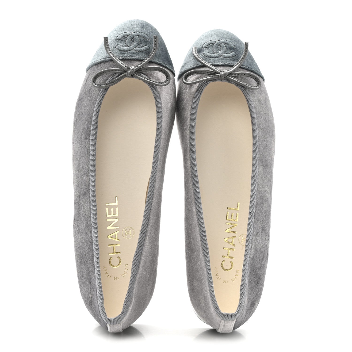 Velvet Cap Toe Ballerina Flats 36.5 Grey Green