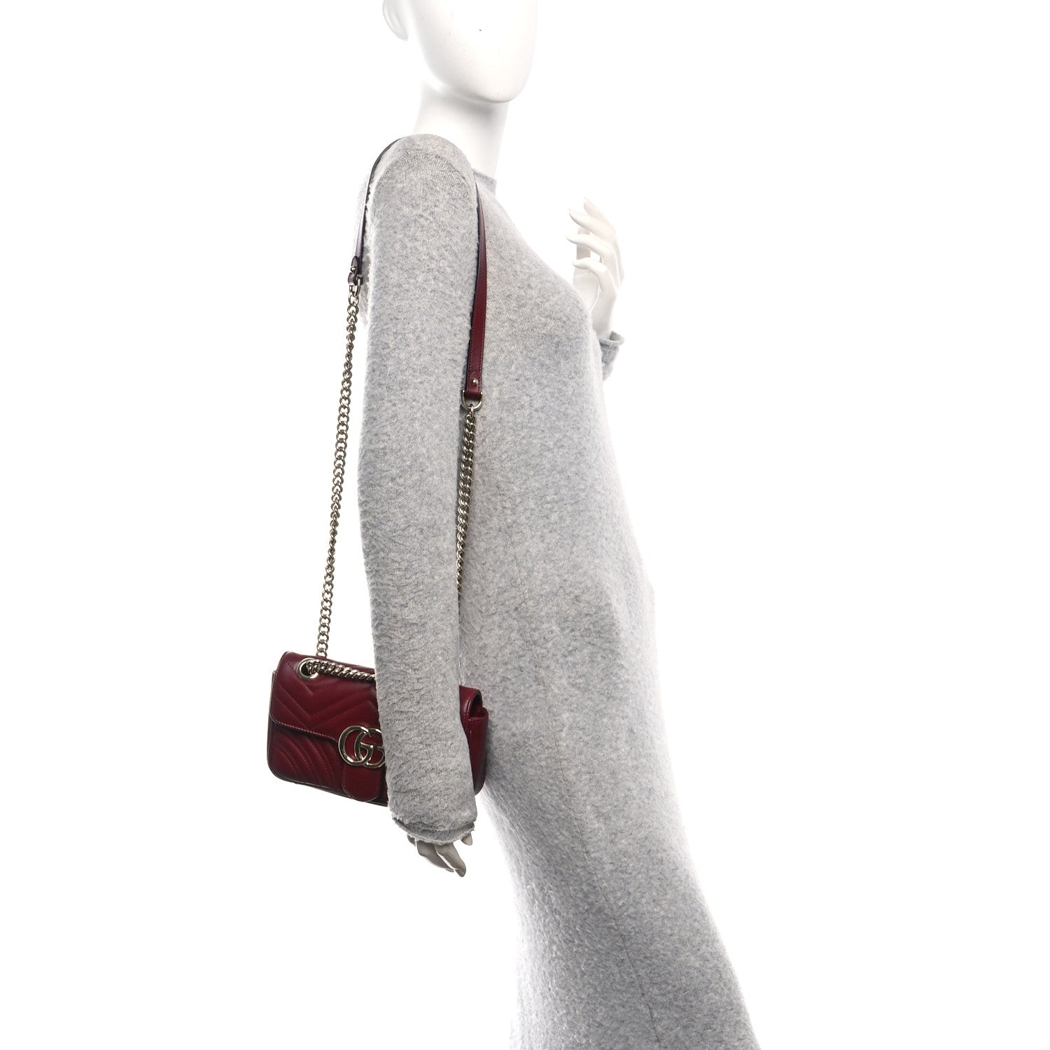 Lambskin Matelasse Small GG Marmont Shoulder Bag Rosso Ancora