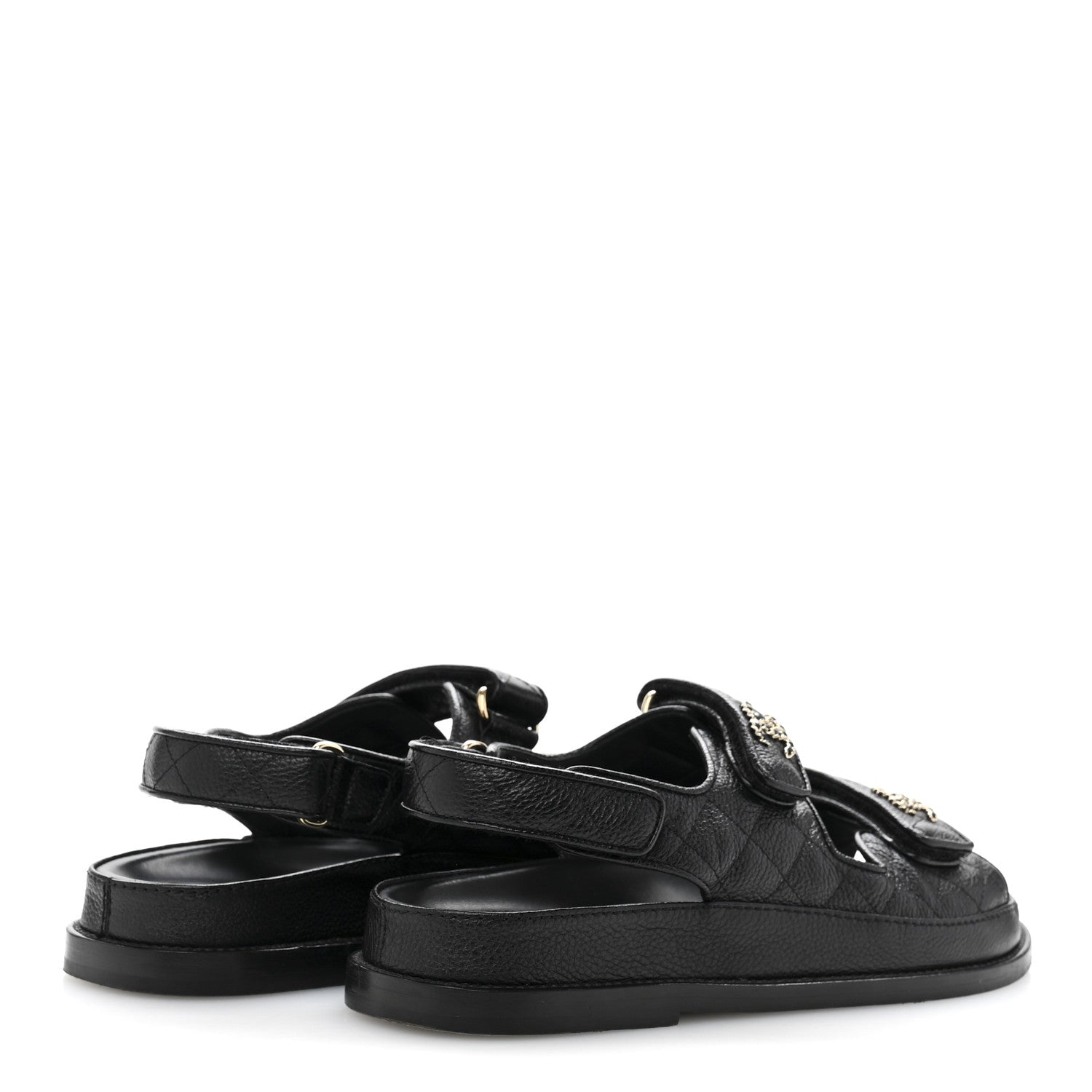 Grained Calfskin Velcro Dad Sandals 37.5 Black