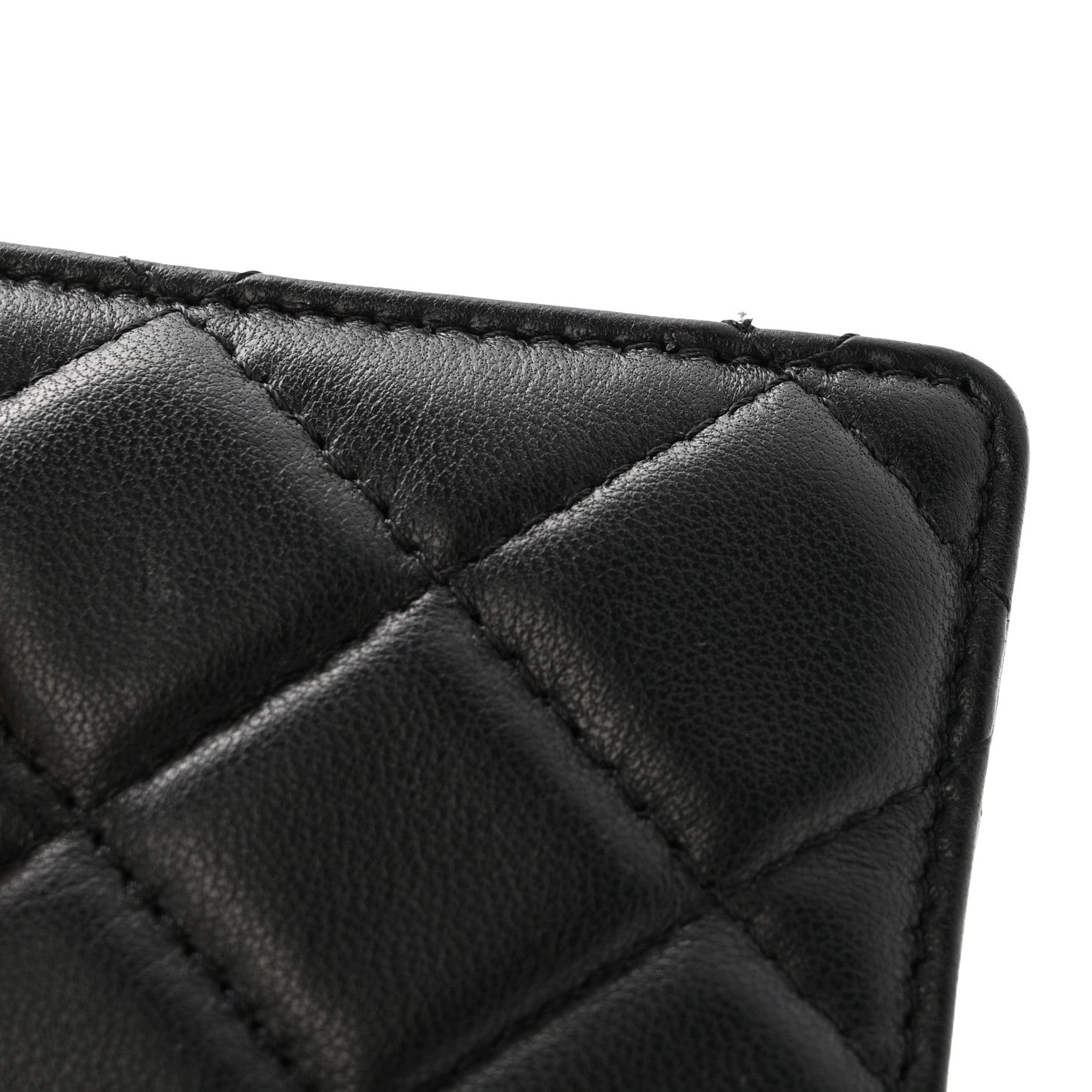 Lambskin Quilted Glitter Card Holder On Chain Black