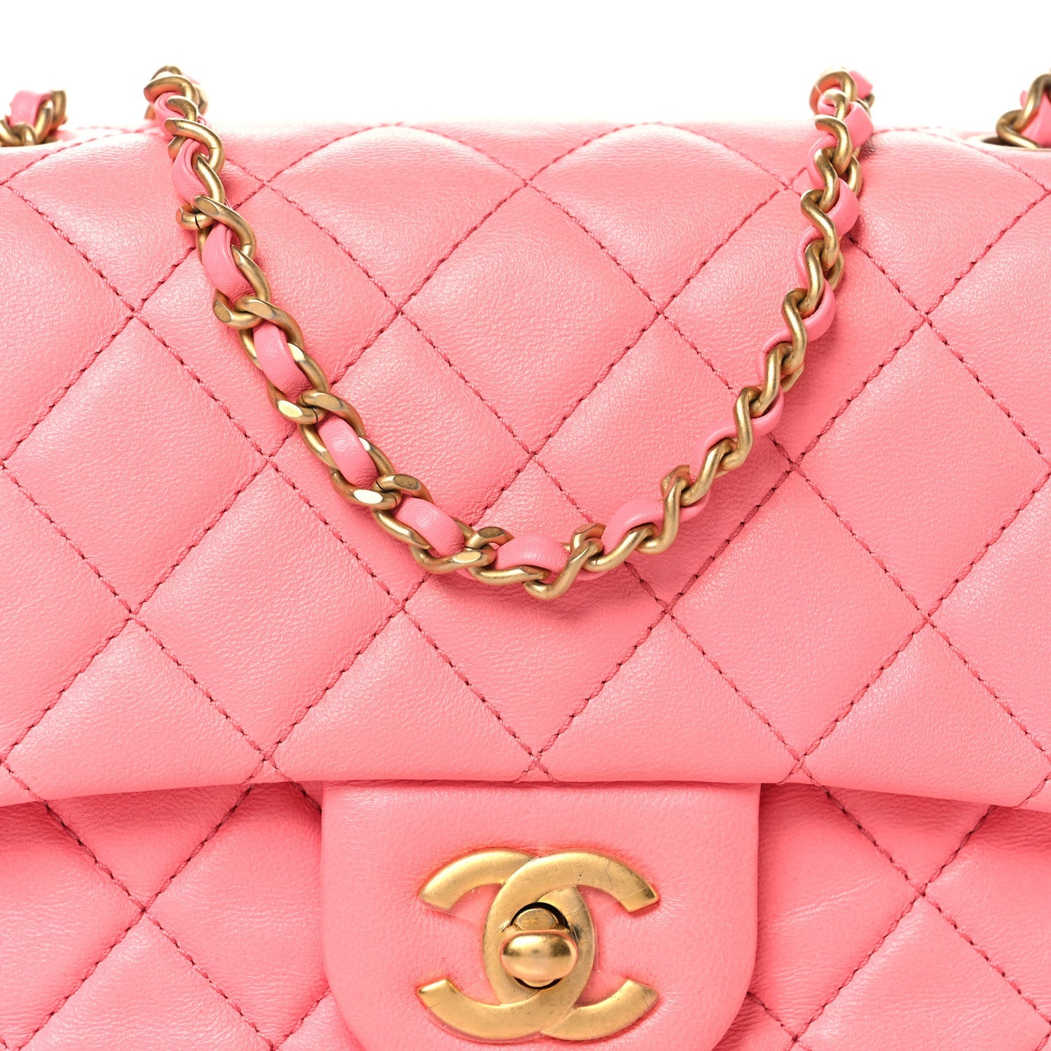Lambskin Quilted Mini Pearl Crush Flap Pink
