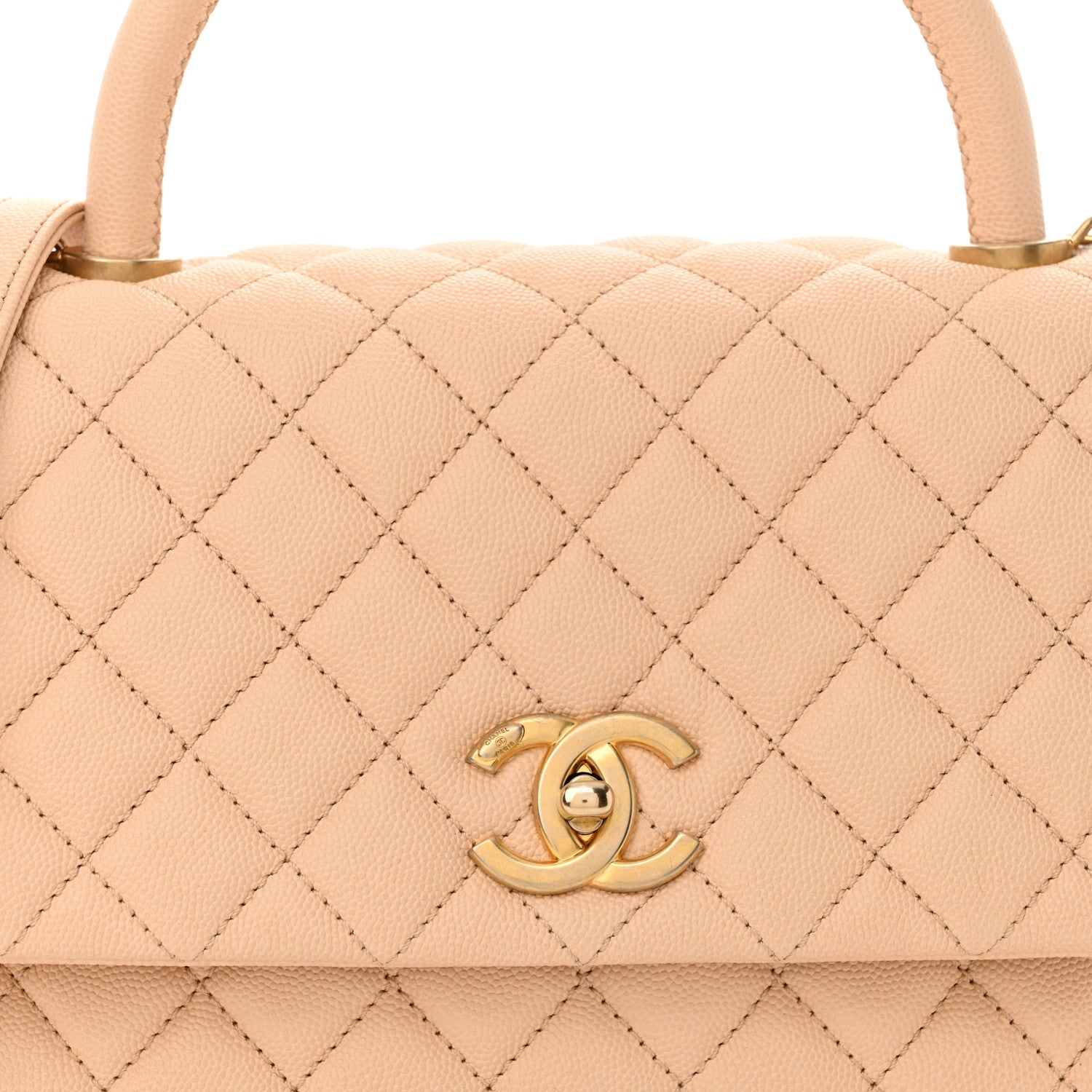 Caviar Quilted Small Coco Handle Flap Beige