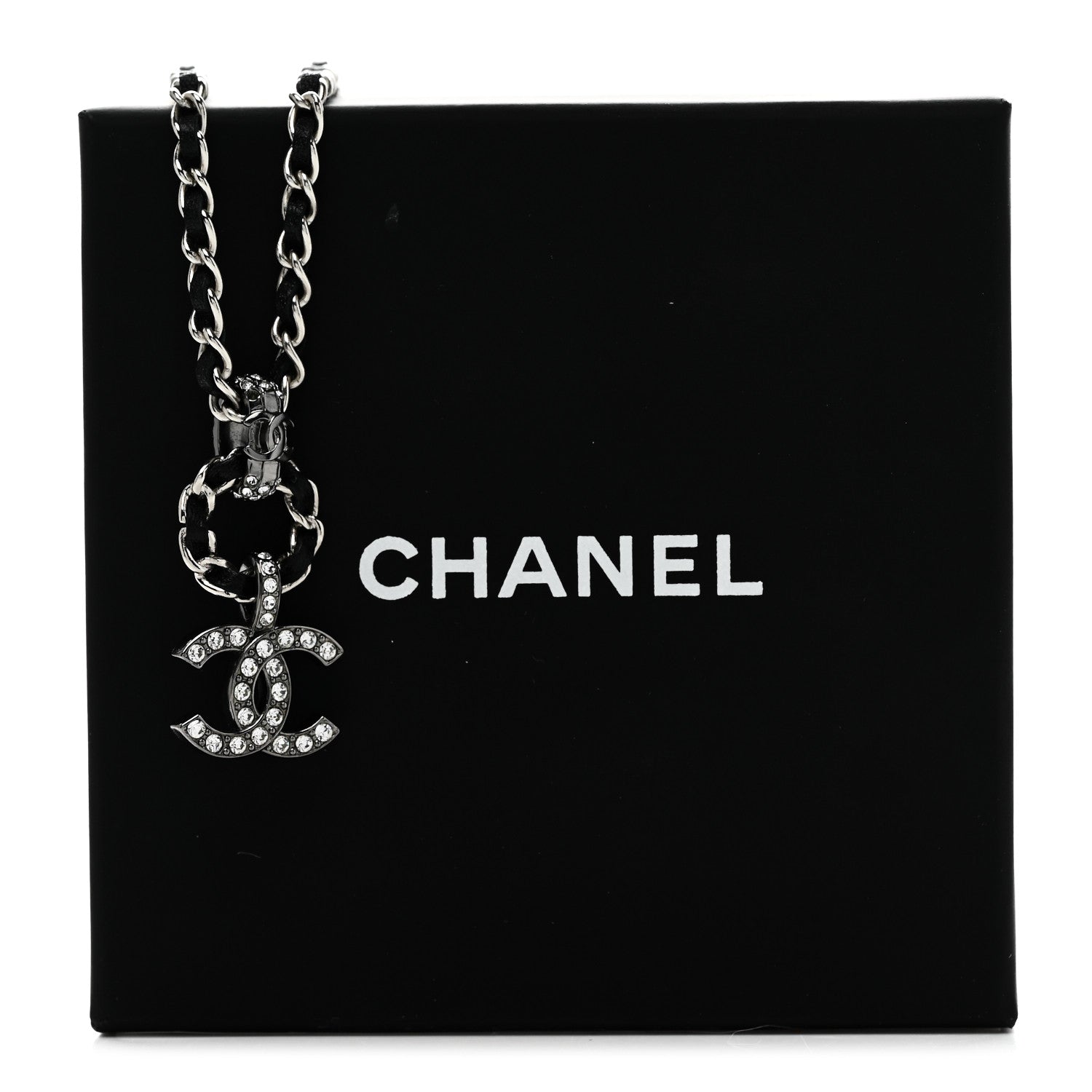 Lambskin Crystal Chain Choker Necklace Silver Black