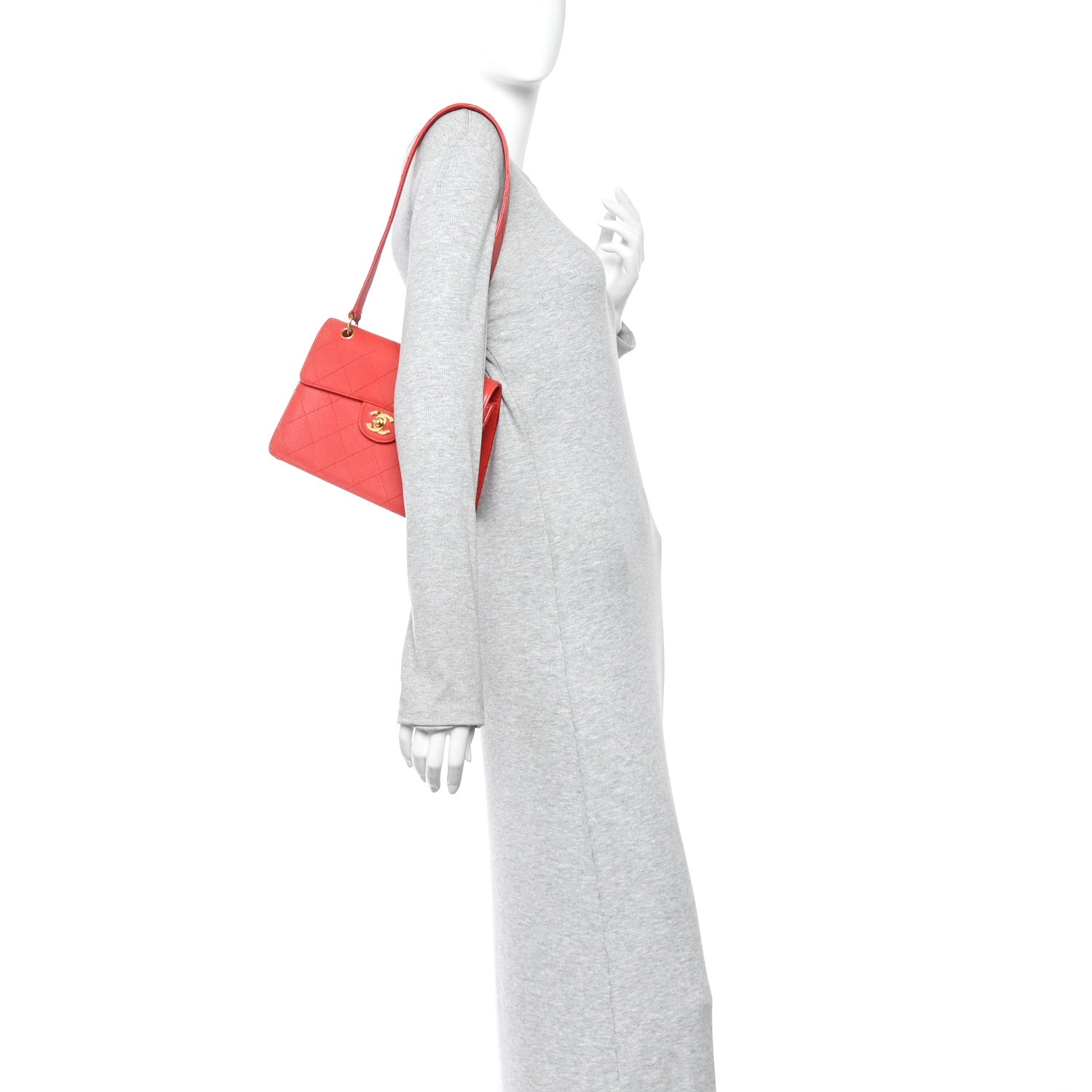 Caviar Stitched Flap Shoulder Bag Red
