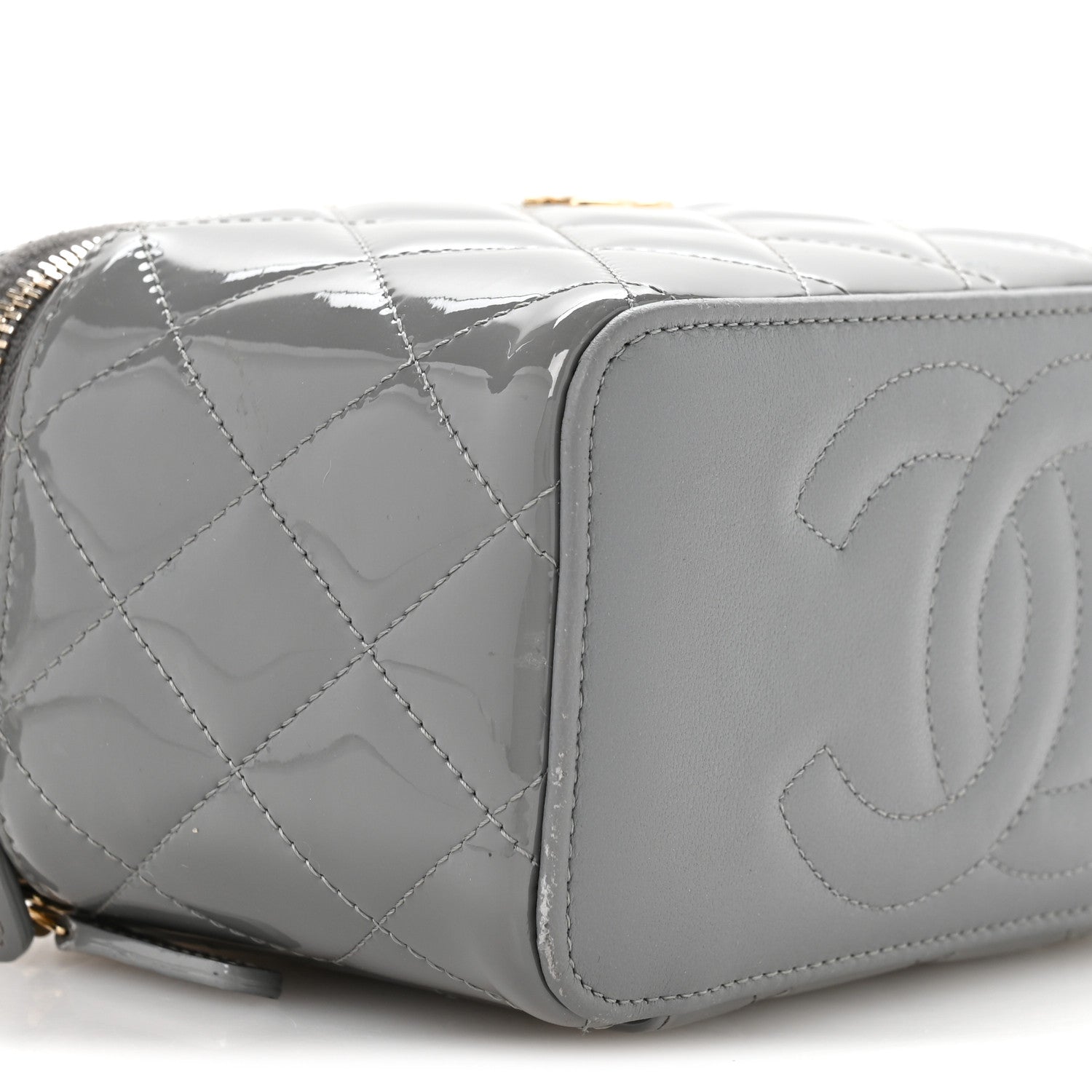 Patent Quilted Quilted Small Top Handle Vanity Case With Chain Grey