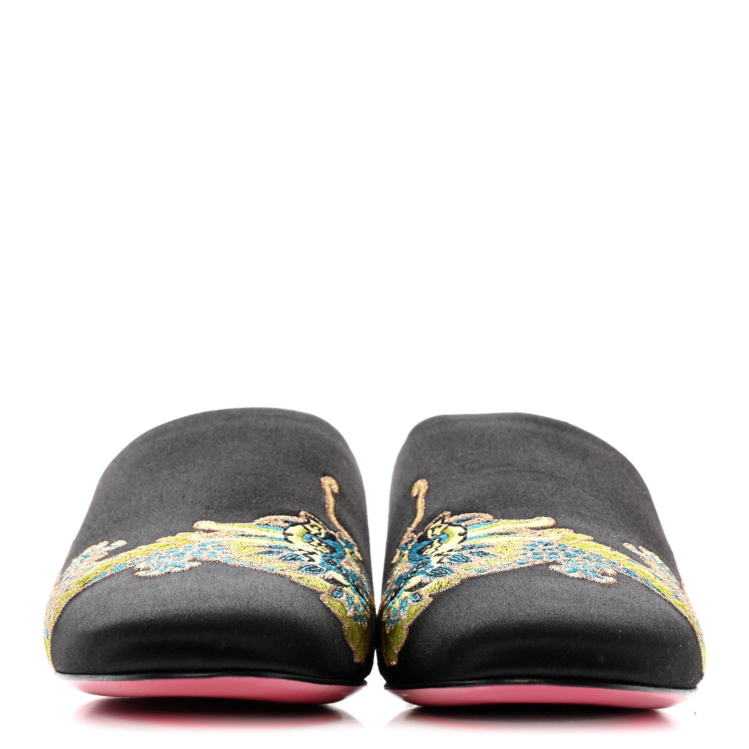 Satin Dragon Embroidered Candy Mules 36.5 Black