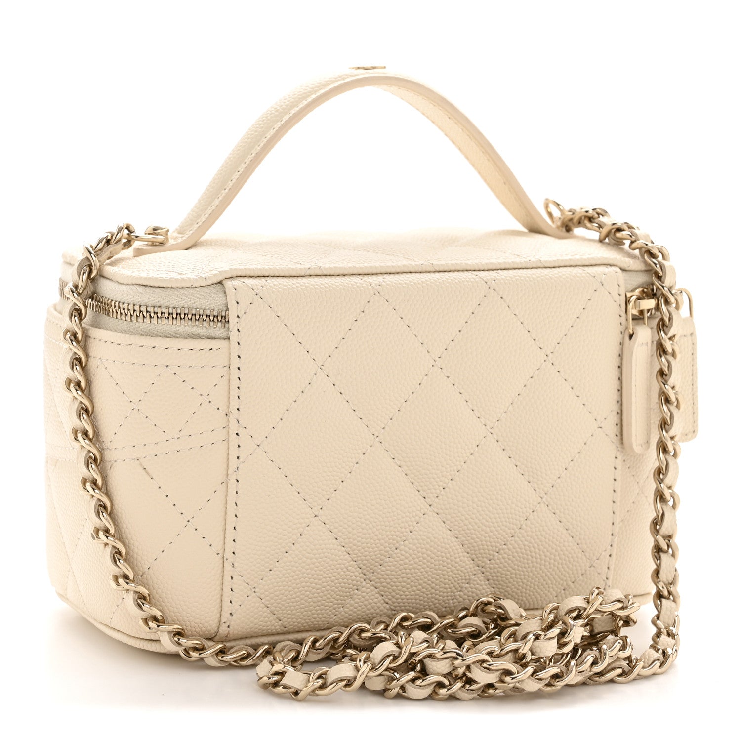 Caviar Quilted Trendy Handle Mini Vanity Ecru