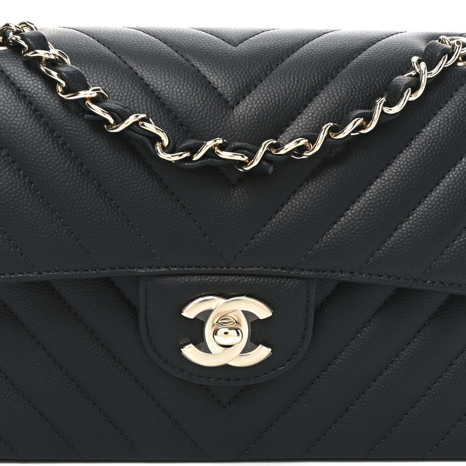 Caviar Chevron Quilted Small Double Flap Black