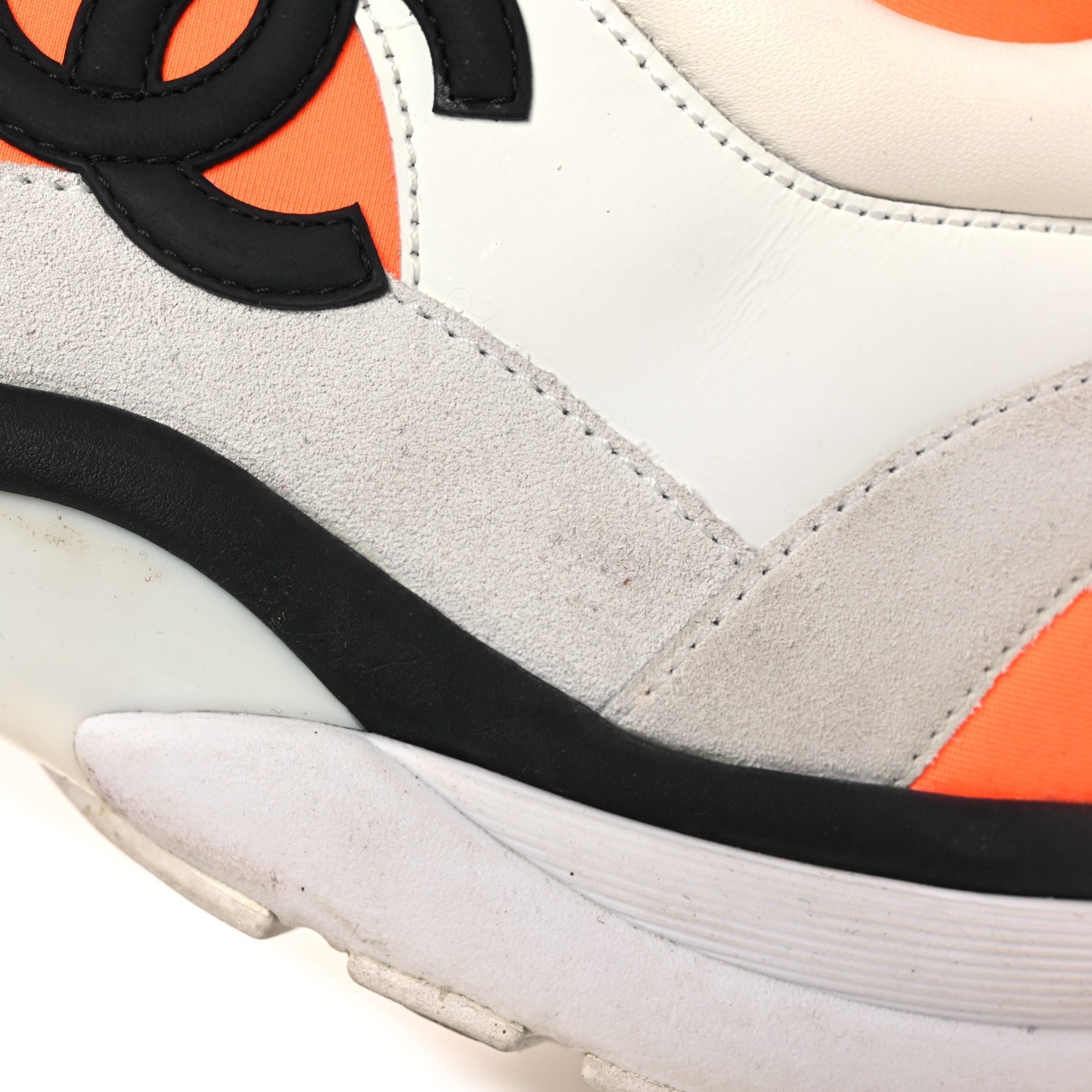 Suede Calfskin Lambskin Neoprene High Top CC Sneakers 39 White Fluo Orange
