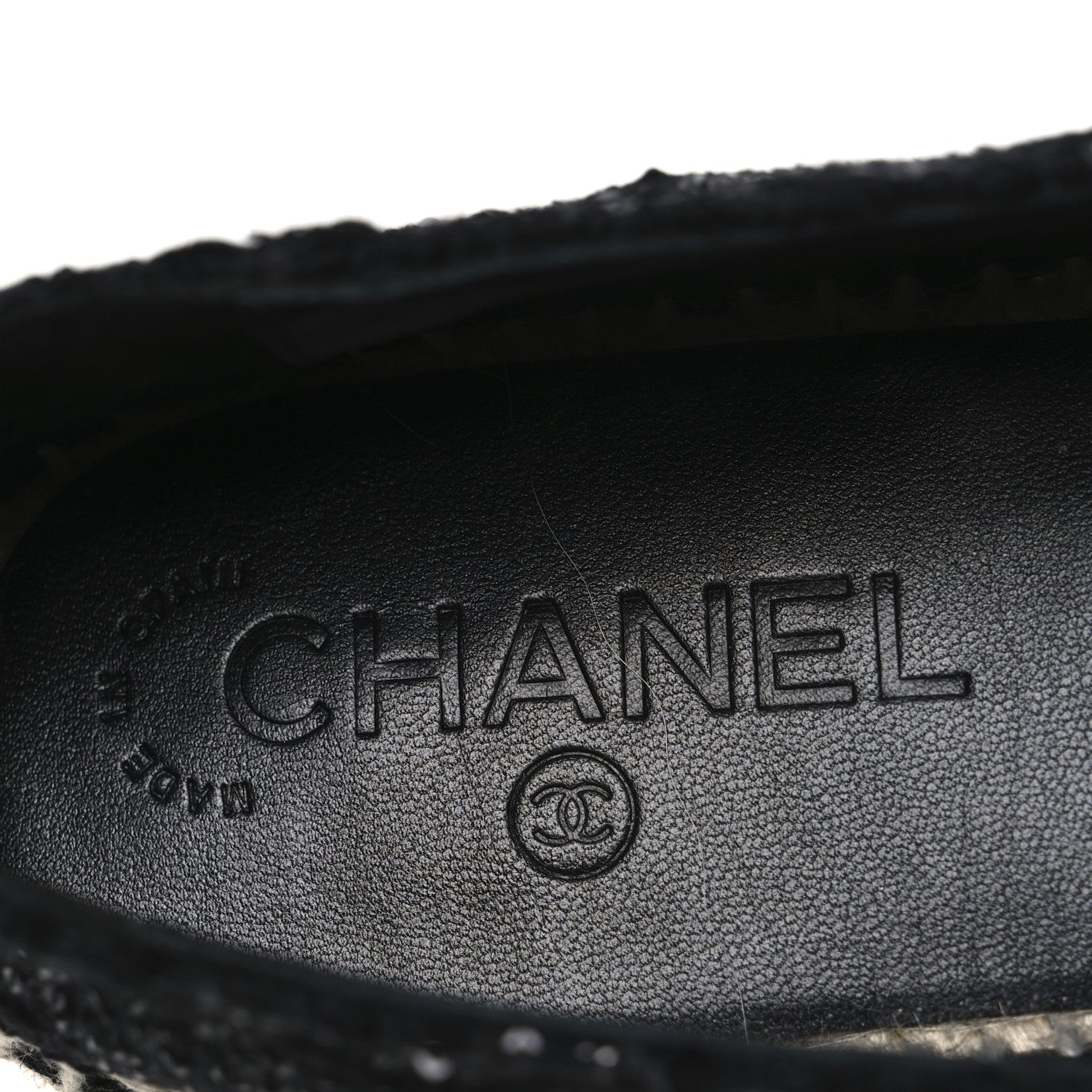 Tweed Patent Goatskin Sequin CC Espadrilles 41 Black