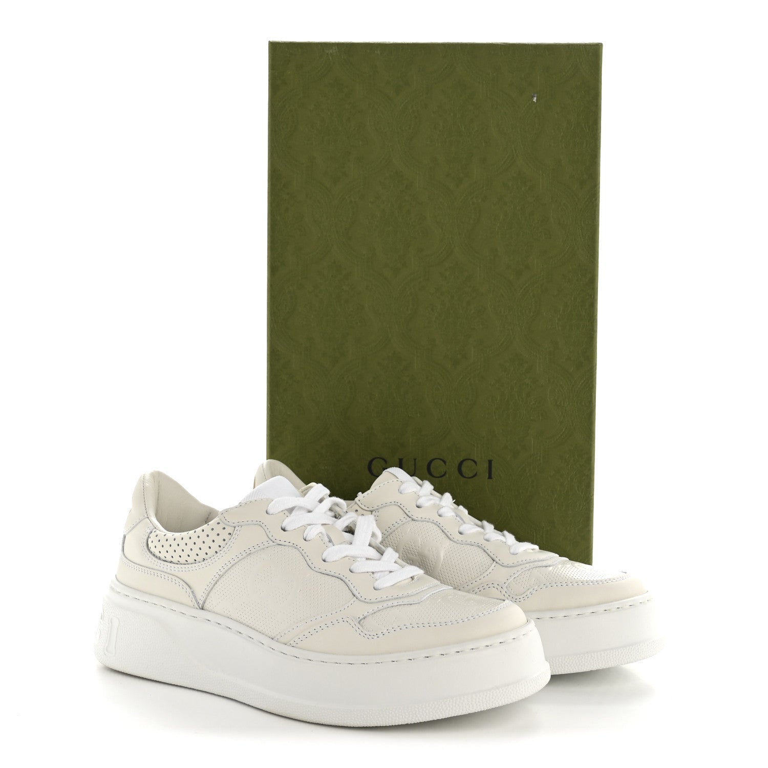 Calfskin GG Tennis Embossed Perforated Womens Platform 55mm Sneakers 37 Great White