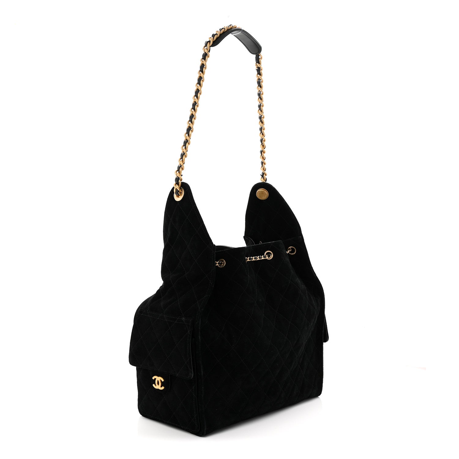 Suede Quilted Medium Chanel 25 Handbag Black