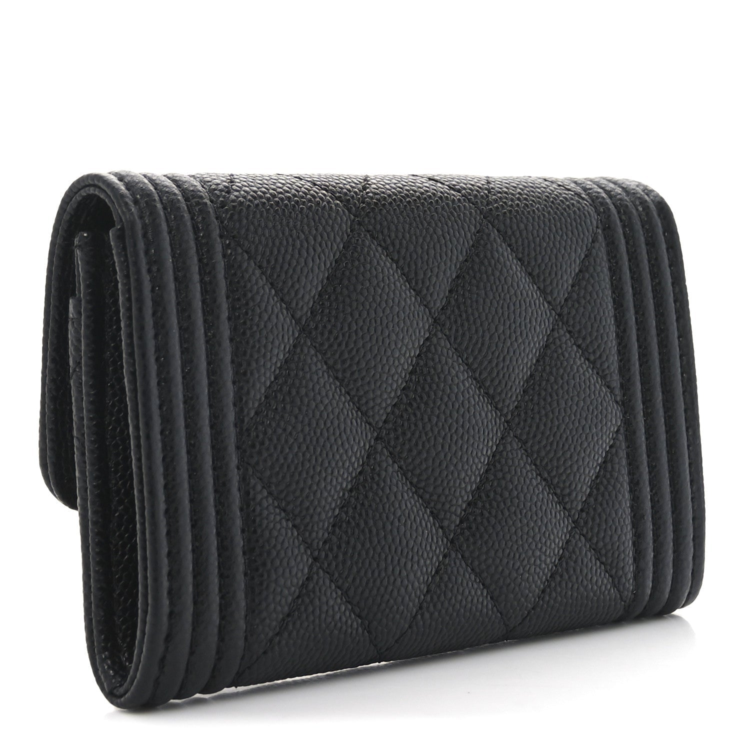 Caviar Quilted Boy Flap Card Holder Black