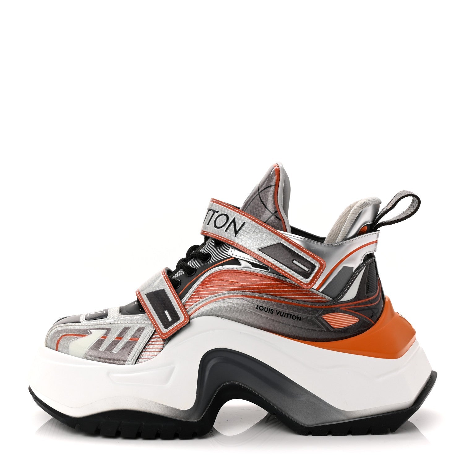 Metallic Calfskin Monogram LV Archlight 2.0 Platform Sneakers 37.5 Silver White Orange