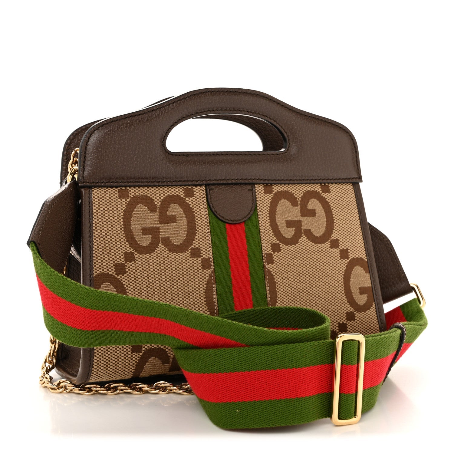 Monogram Jumbo GG Textured Dollar Calfskin Web Small Ophidia Slip Handle Tote Beige Ebony New Acero