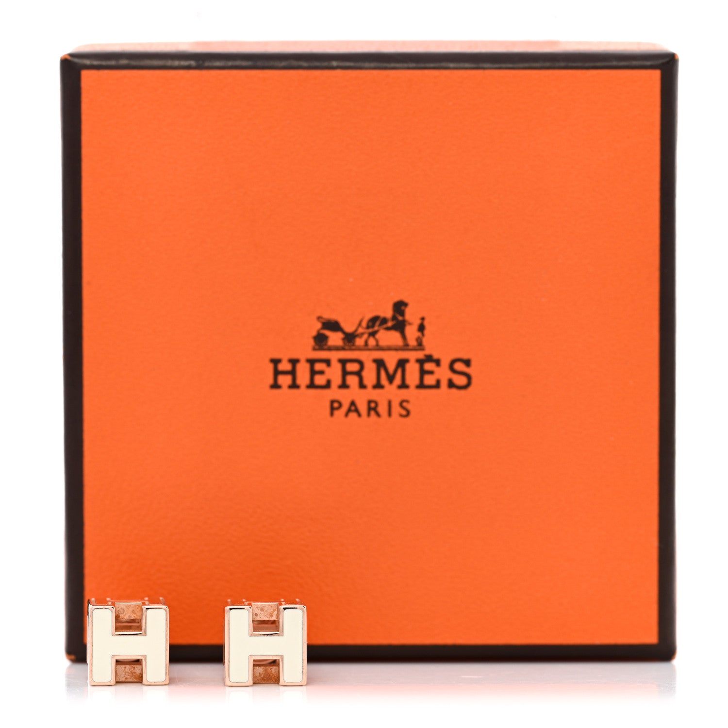 Rose Gold Lacquered Cage d'H Earrings White