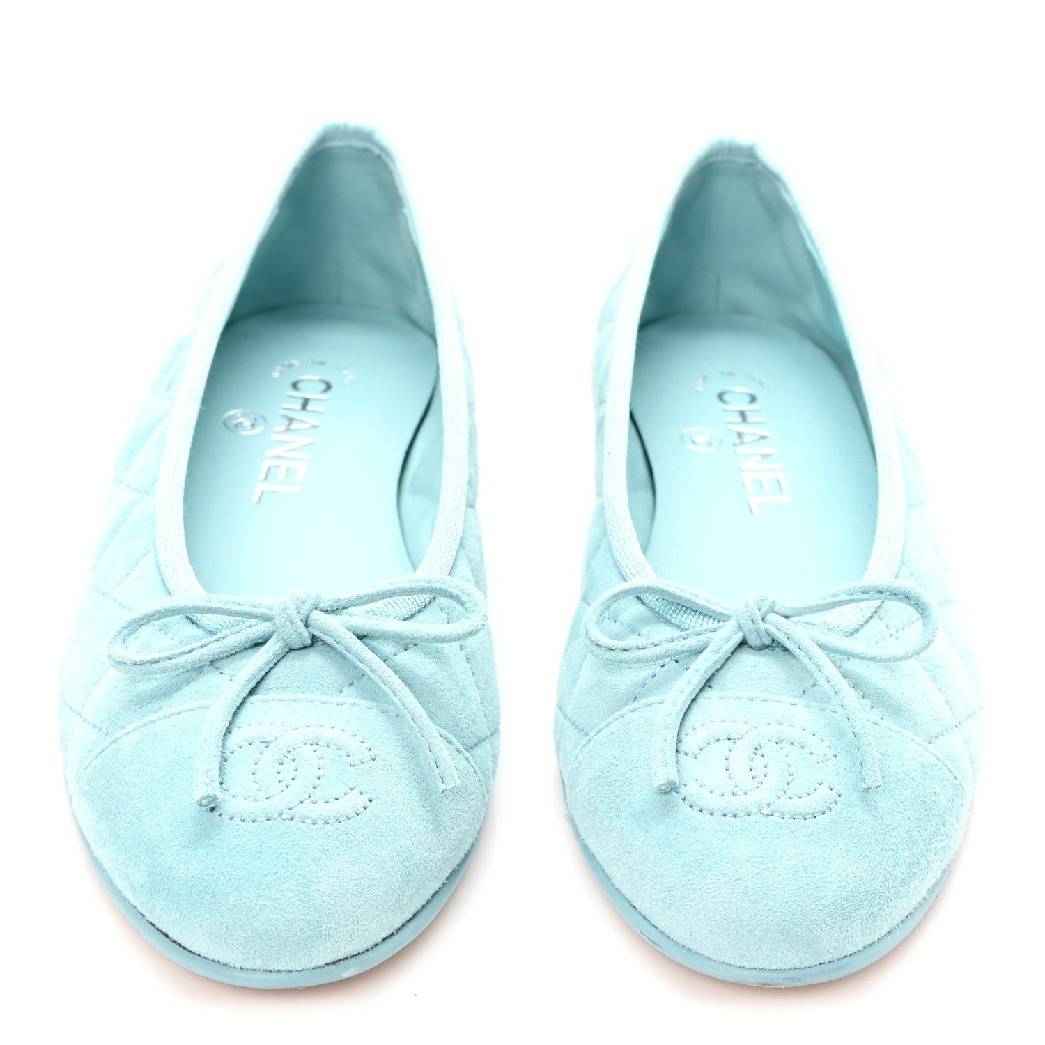 Suede Quilted Cap Toe CC Ballerina Flats 36 Light Blue