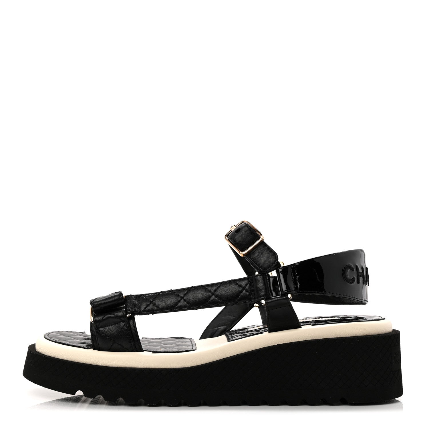 Lambskin Logo Platform Sandals 38 Black White