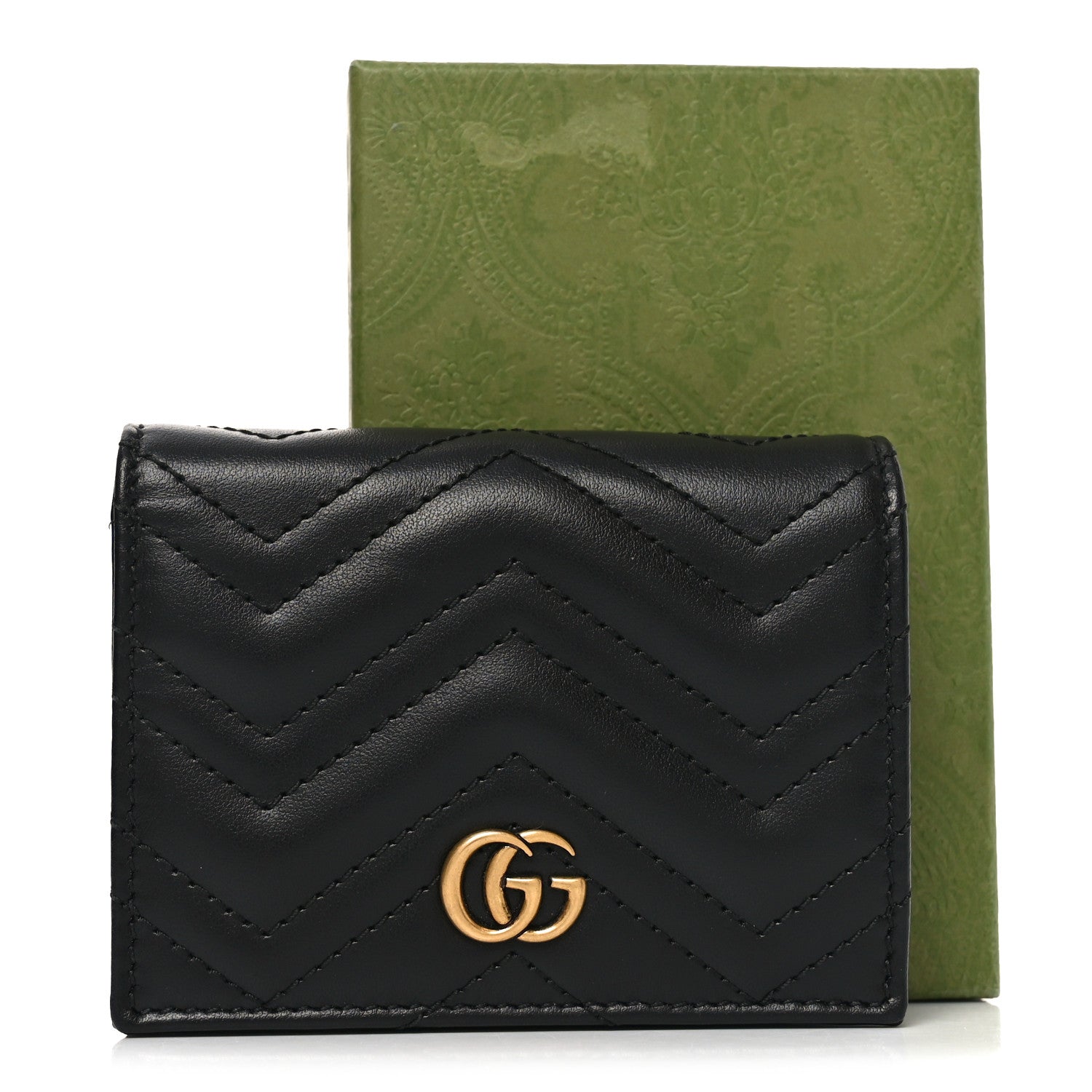 Calfskin Matelasse GG Marmont Card Case Wallet Black